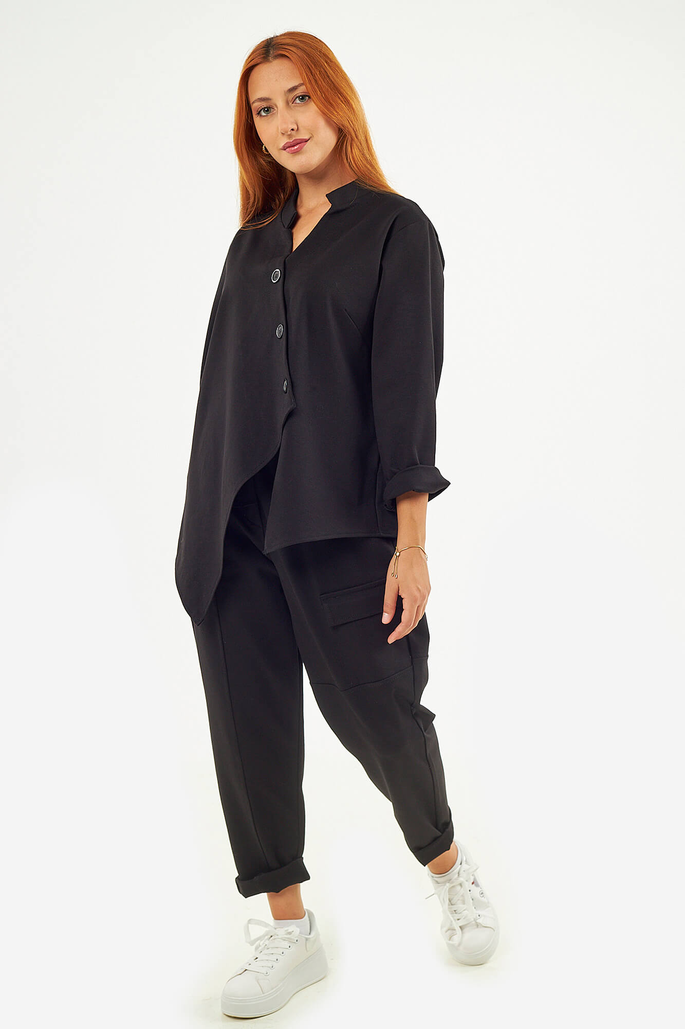 Sequoia Μοντέρνο Γυναικείο Oversize Σετ Γιλέκο με Παντελόνι 33-41426 Μαύρο