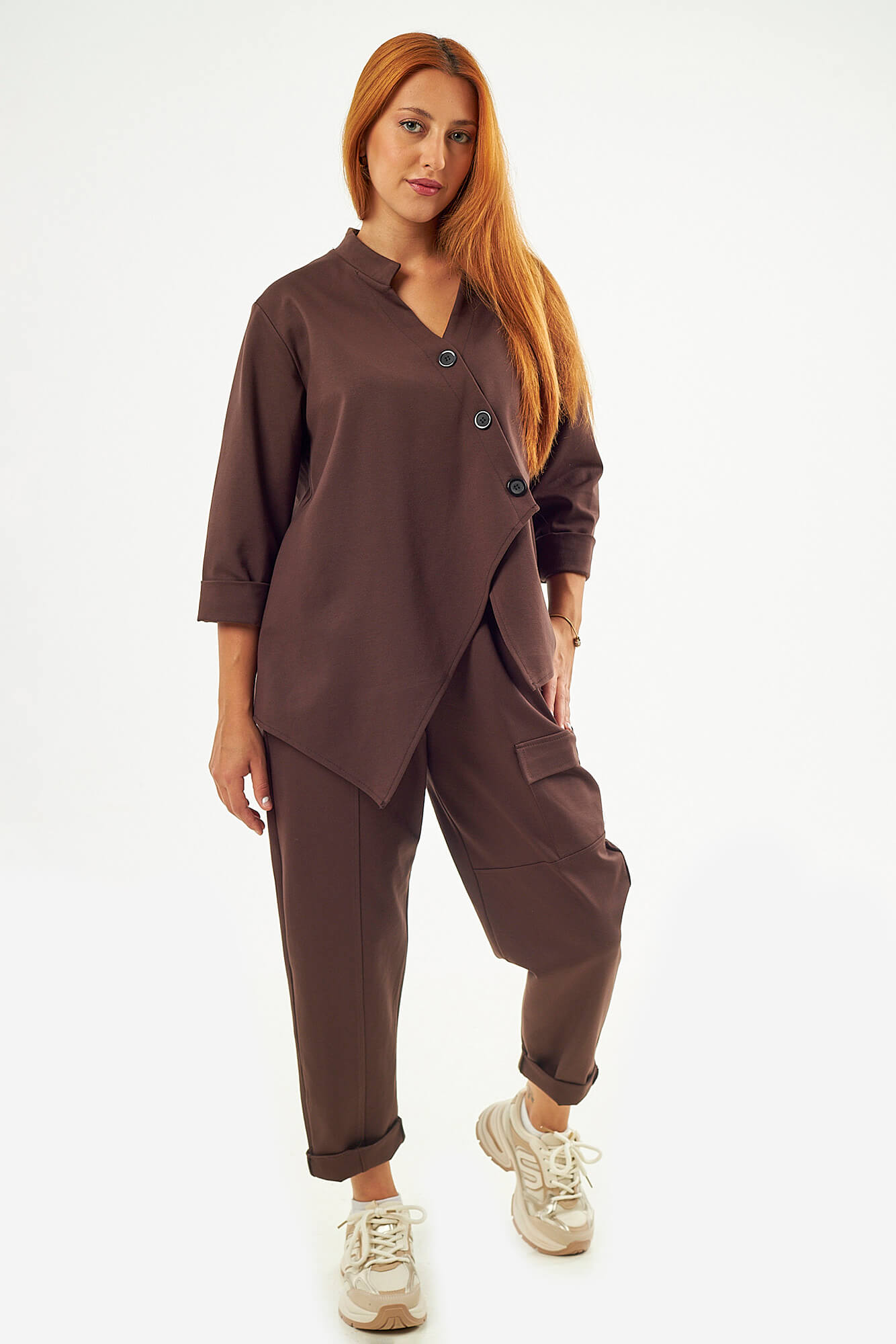 Sequoia Μοντέρνο Γυναικείο Oversize Σετ Γιλέκο με Παντελόνι 33-41426 Καφέ