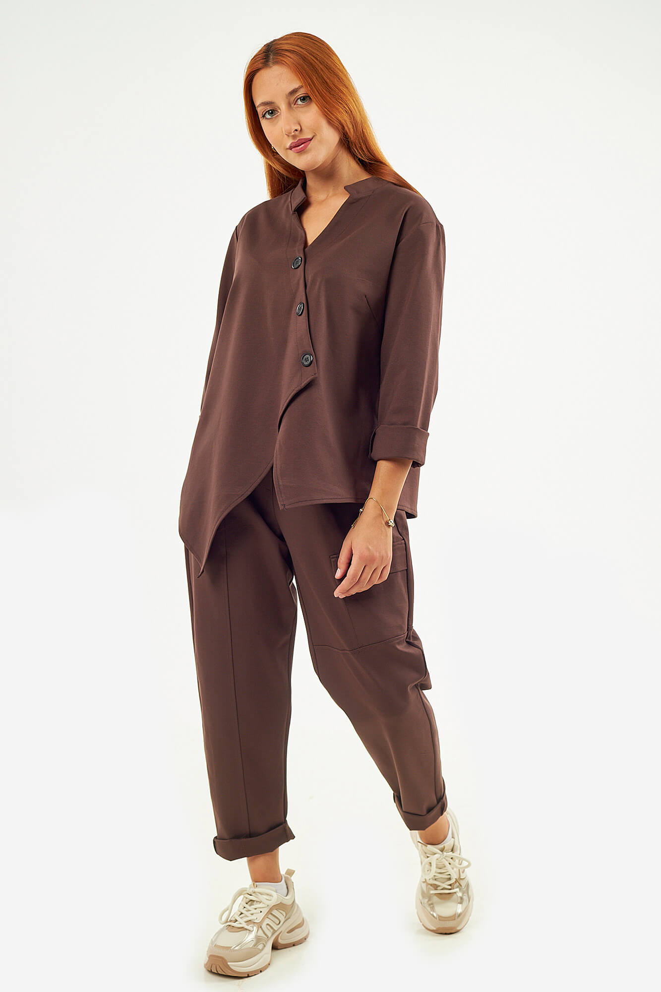 Sequoia Μοντέρνο Γυναικείο Oversize Σετ Γιλέκο με Παντελόνι 33-41426 Μπεζ