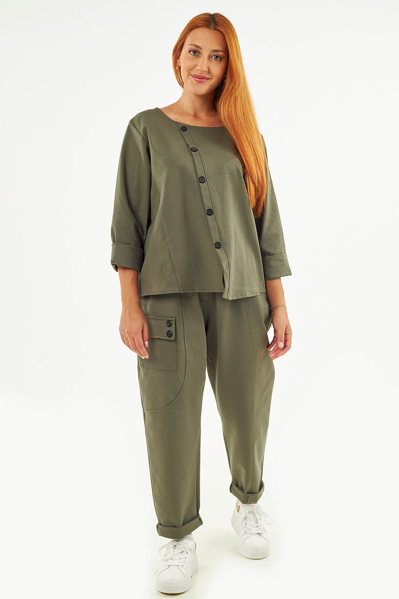 Sequoia Μοντέρνο Γυναικείο Oversize Σετ Μπλούζα και Παντελόνι 33-41435 Λαδί