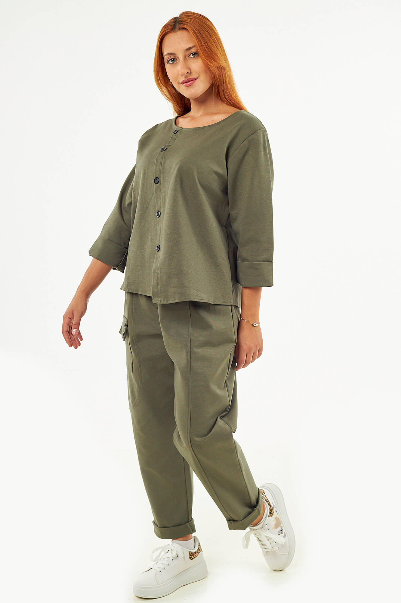 Sequoia Μοντέρνο Γυναικείο Oversize Σετ Μπλούζα και Παντελόνι 33-41435 Λαδί