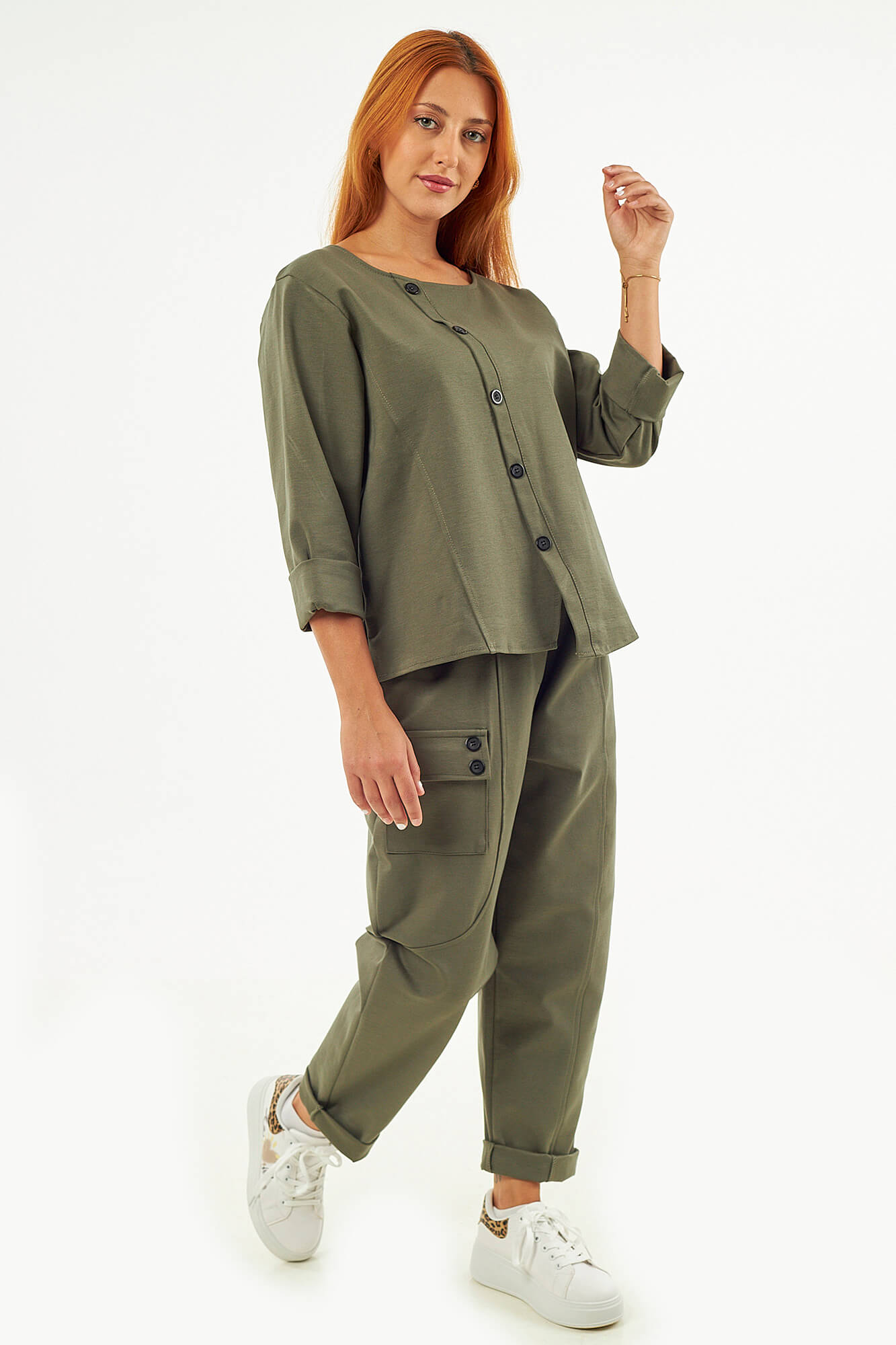 Sequoia Μοντέρνο Γυναικείο Oversize Σετ Μπλούζα με Παντελόνι 33-41435 Μπεζ