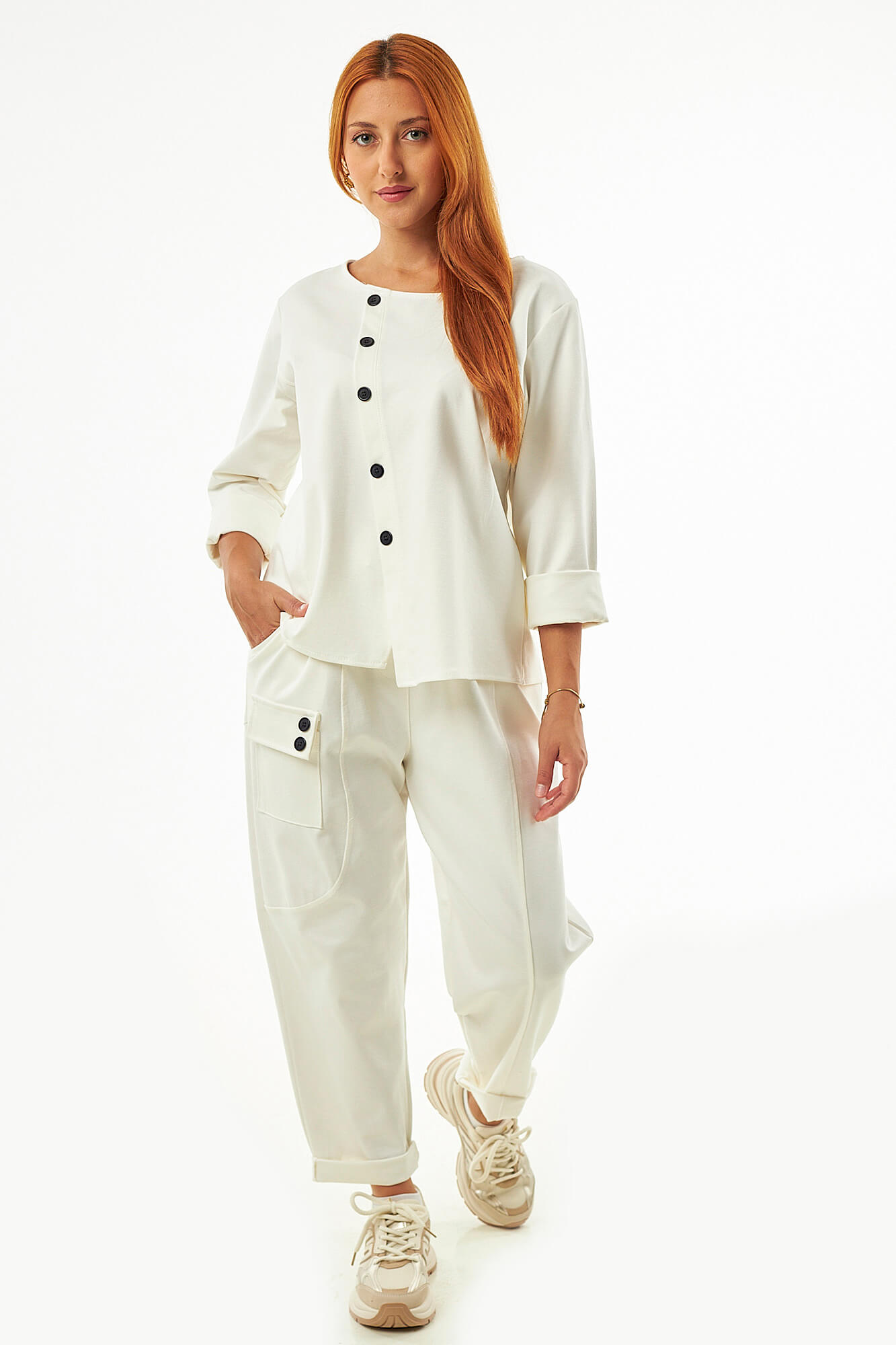 Sequoia Μοντέρνο Γυναικείο Oversize Σετ Μπλούζα με Παντελόνι 33-41435 Μπεζ