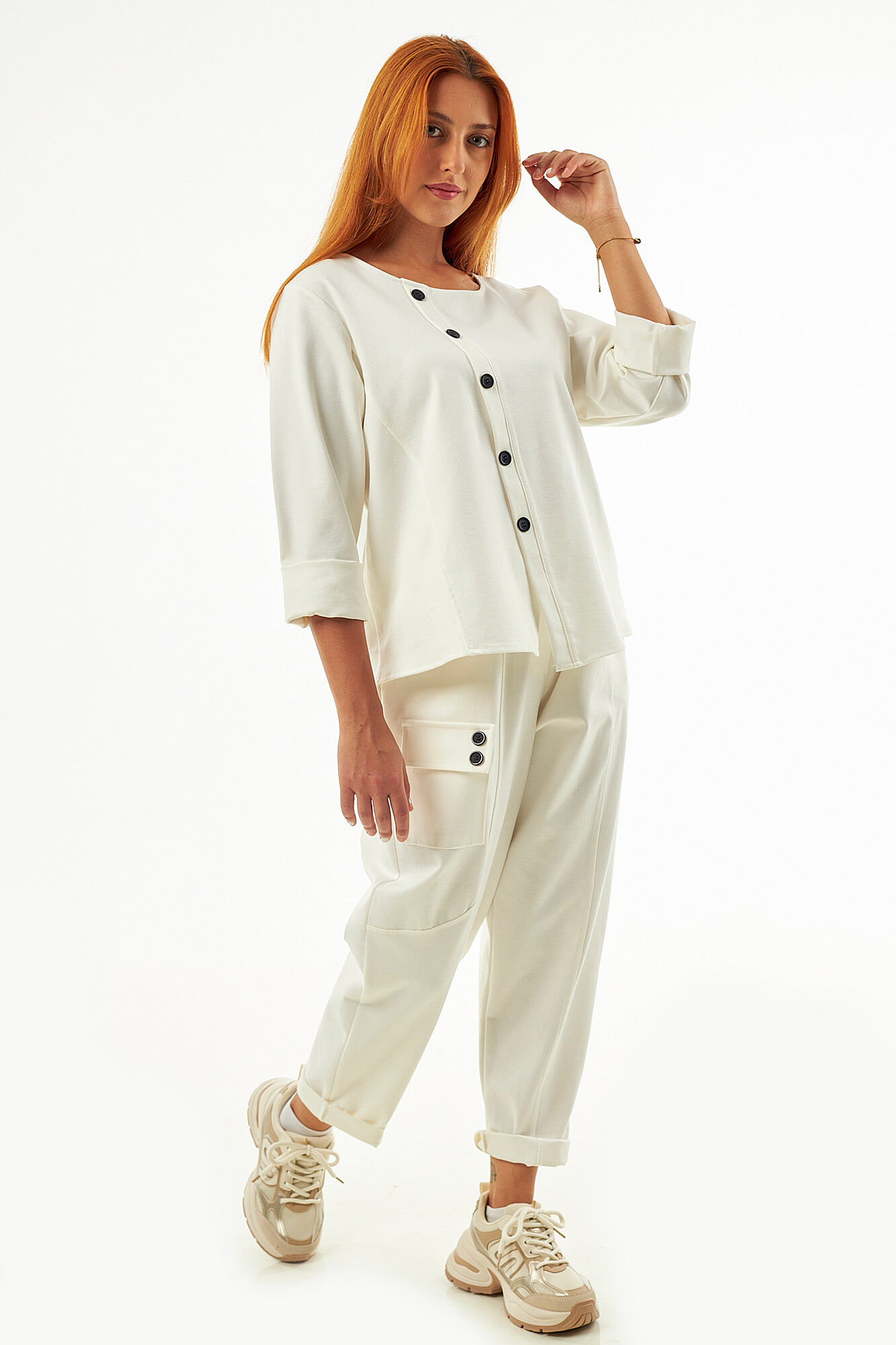 Sequoia Μοντέρνο Γυναικείο Oversize Σετ Μπλούζα με Παντελόνι 33-41435 Μπεζ