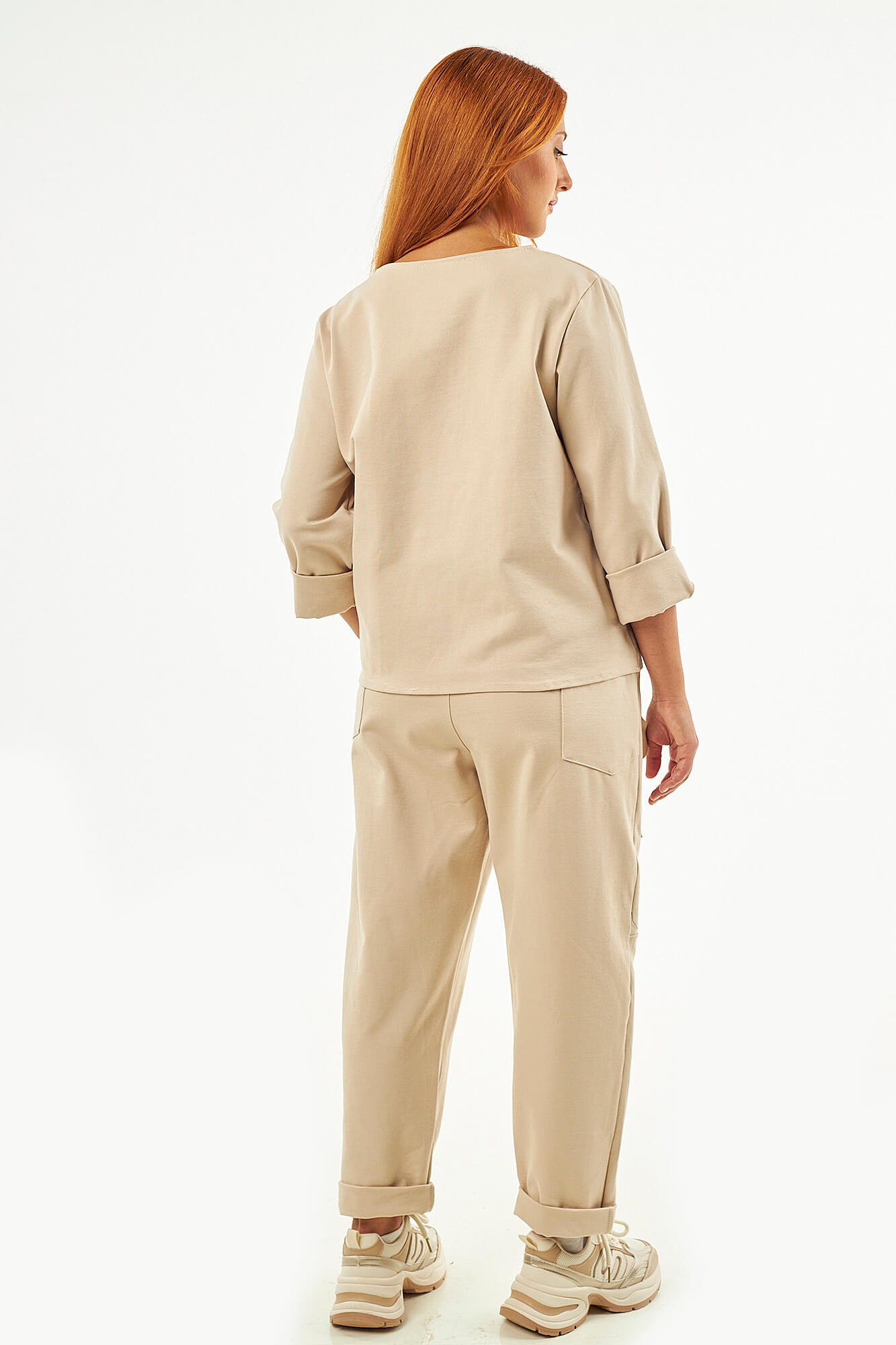 Sequoia Μοντέρνο Γυναικείο Oversize Σετ Μπλούζα με Παντελόνι 33-41435 Μπεζ