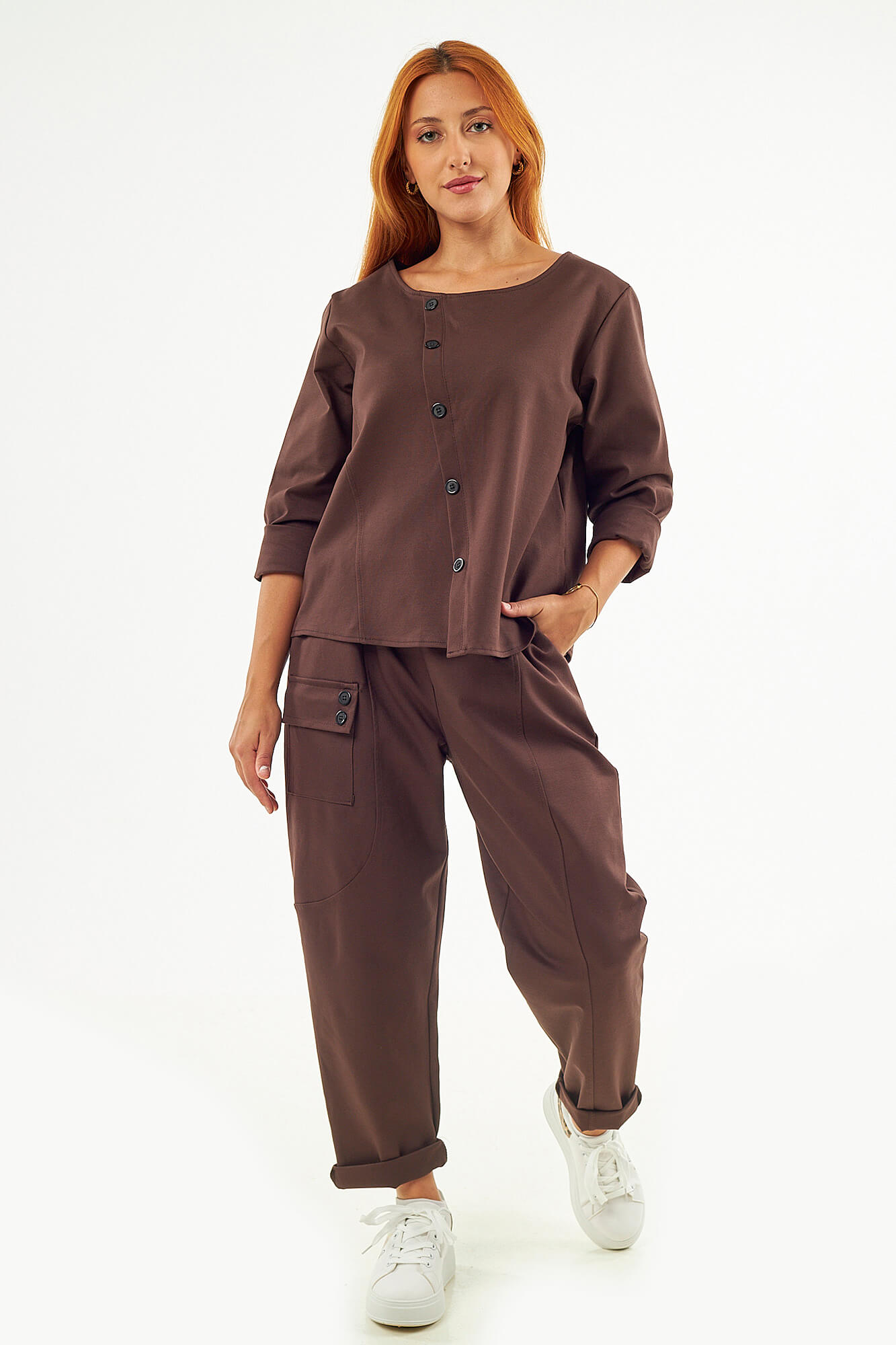 Sequoia Μοντέρνο Γυναικείο Oversize Σετ Μπλούζα με Παντελόνι 33-41435 Καφέ