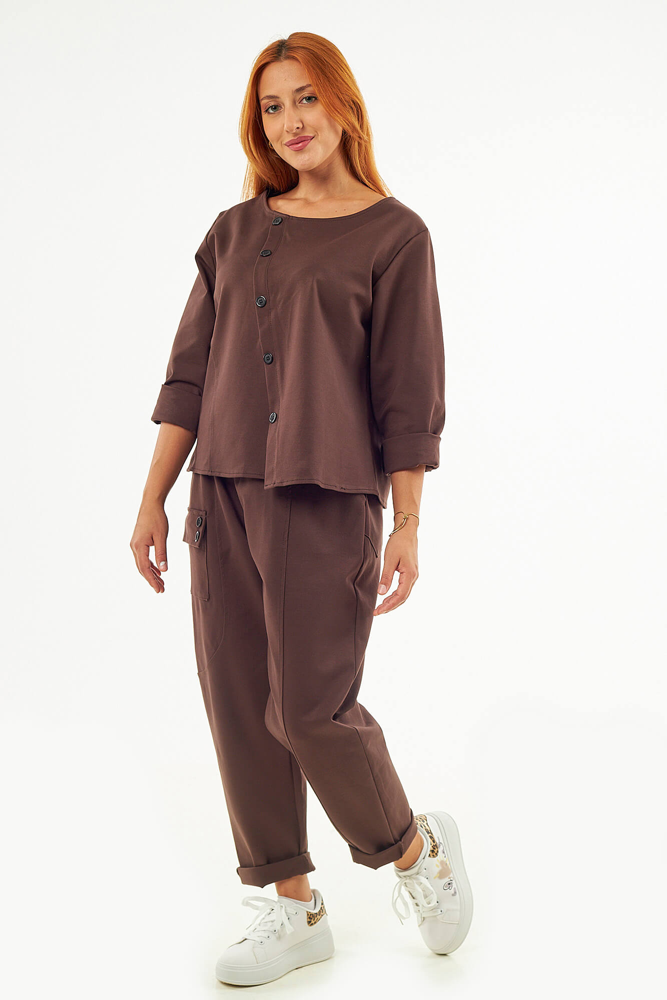 Sequoia Μοντέρνο Γυναικείο Oversize Σετ Μπλούζα με Παντελόνι 33-41435 Μπεζ