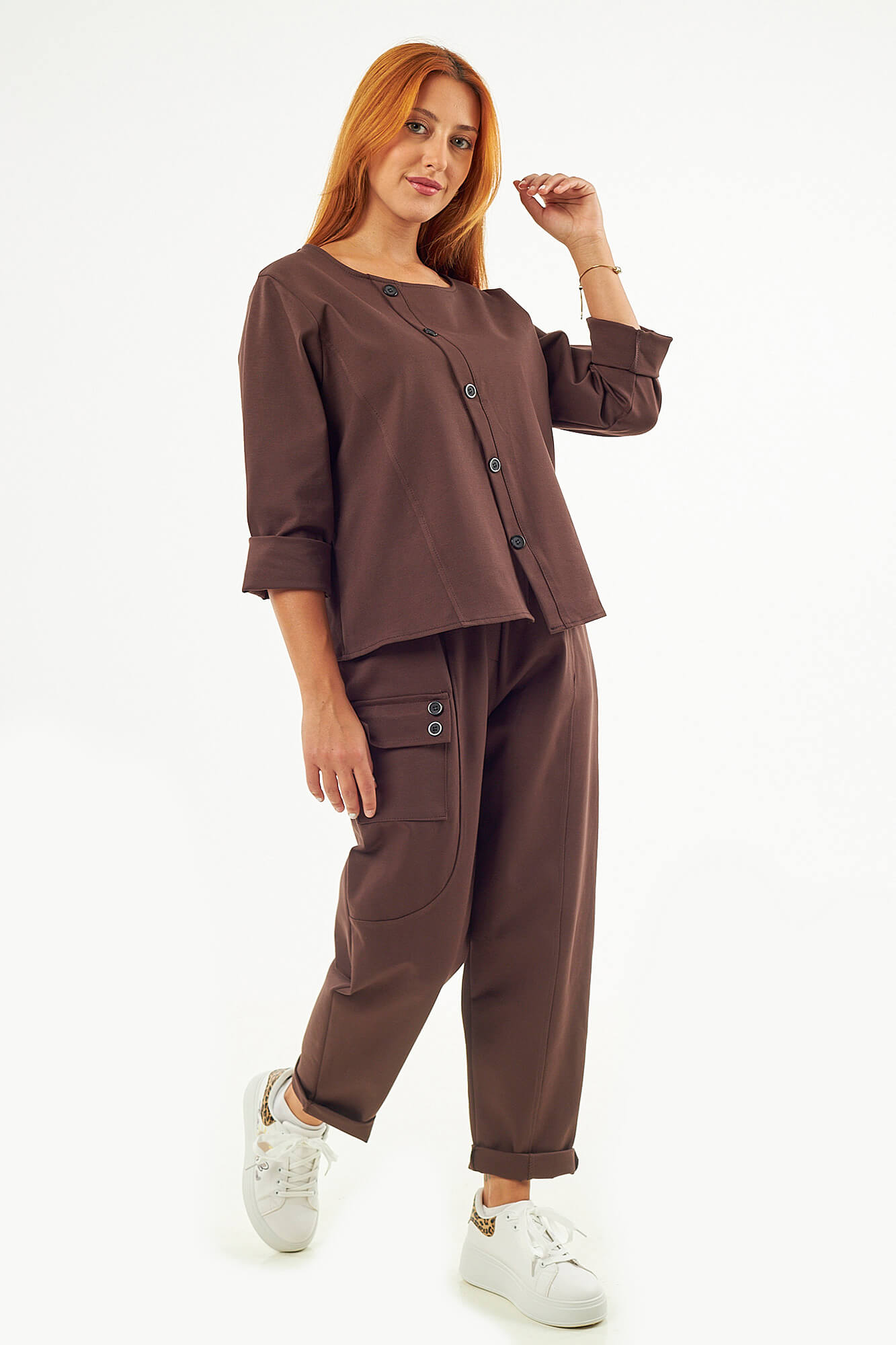 Sequoia Μοντέρνο Γυναικείο Oversize Σετ Μπλούζα με Παντελόνι 33-41435 Μπεζ