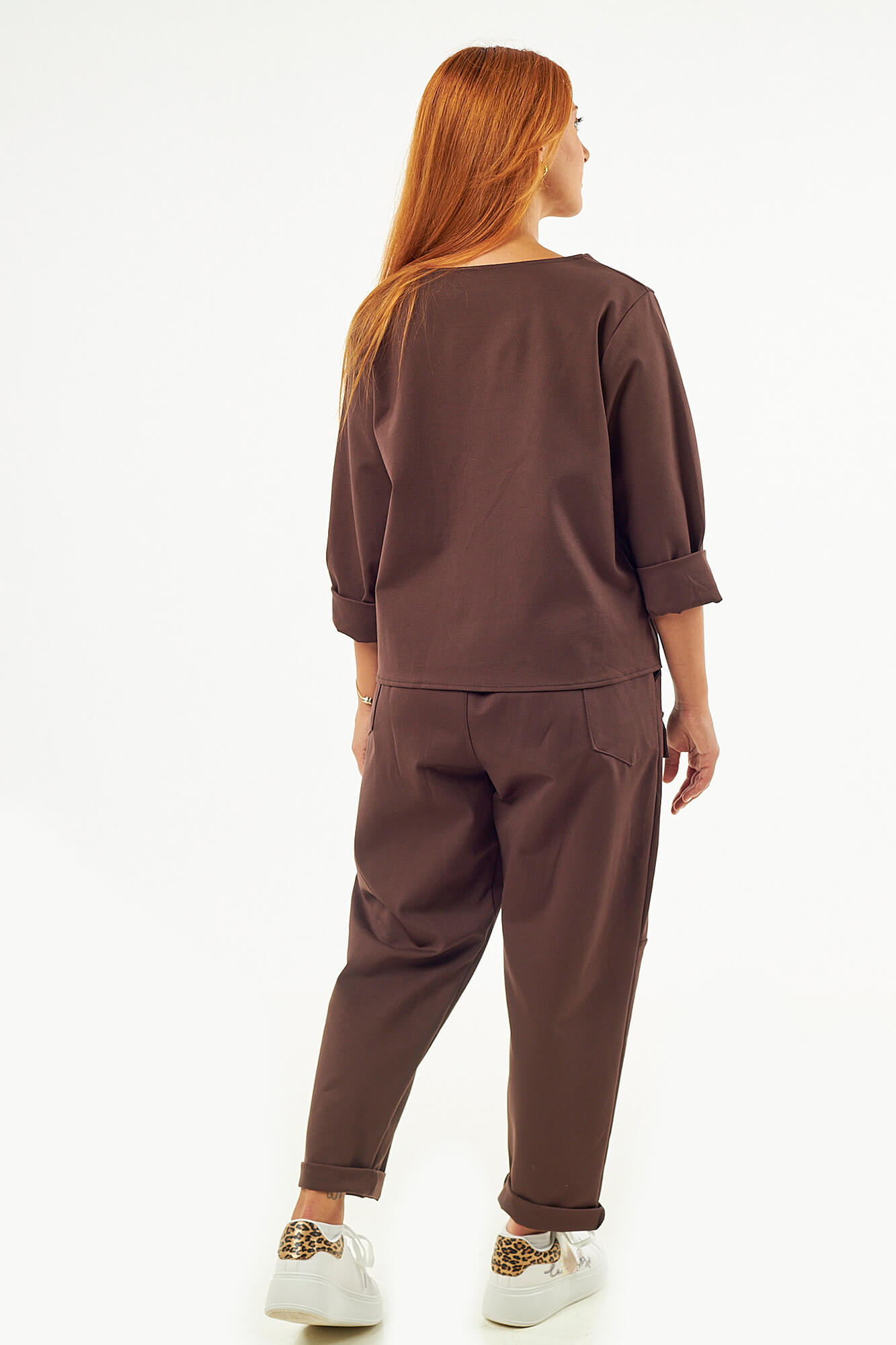 Sequoia Μοντέρνο Γυναικείο Oversize Σετ Μπλούζα με Παντελόνι 33-41435 Μπεζ