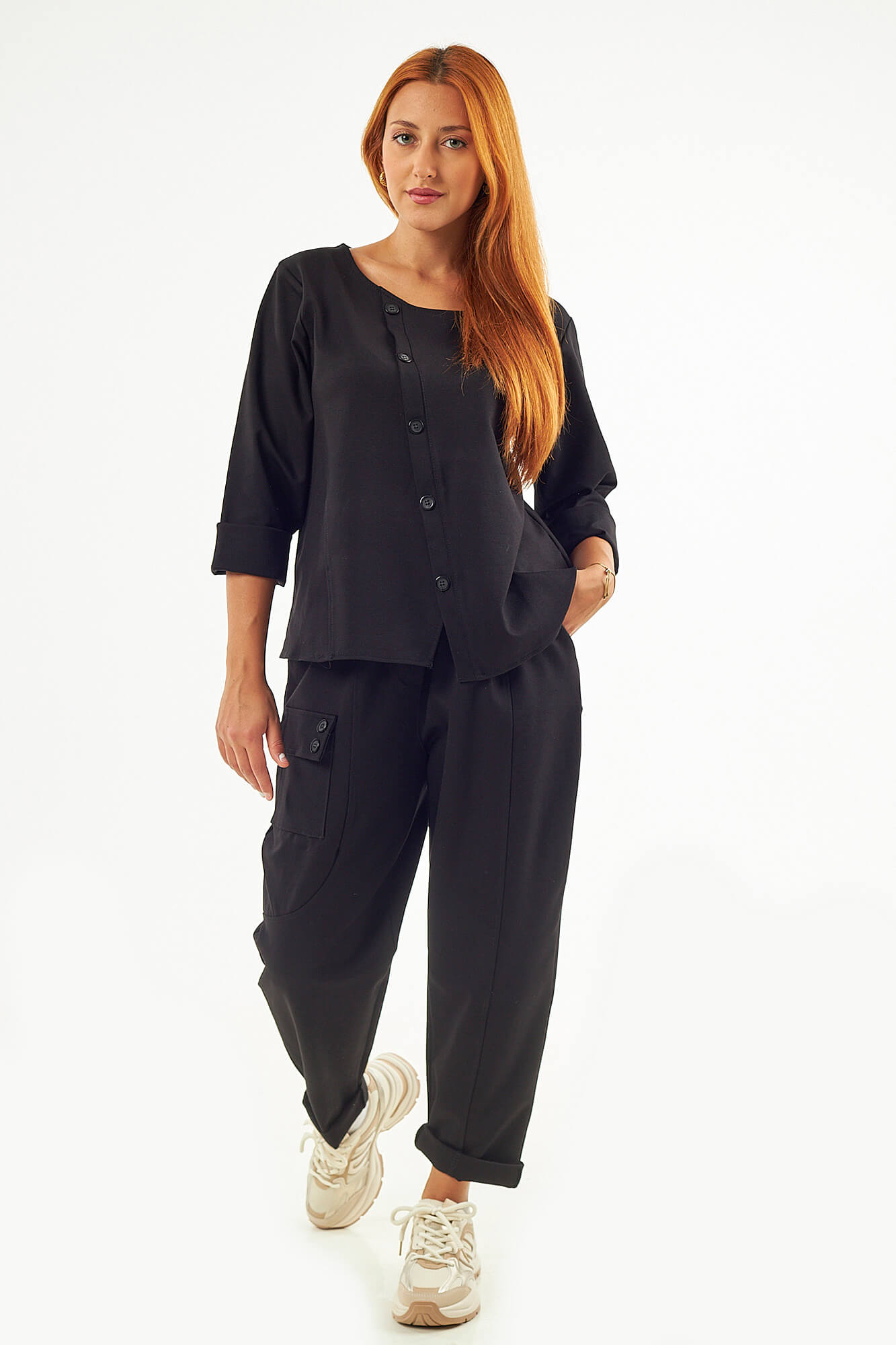 Sequoia Μοντέρνο Γυναικείο Oversize Σετ Μπλούζα με Παντελόνι 33-41435 Μαύρο