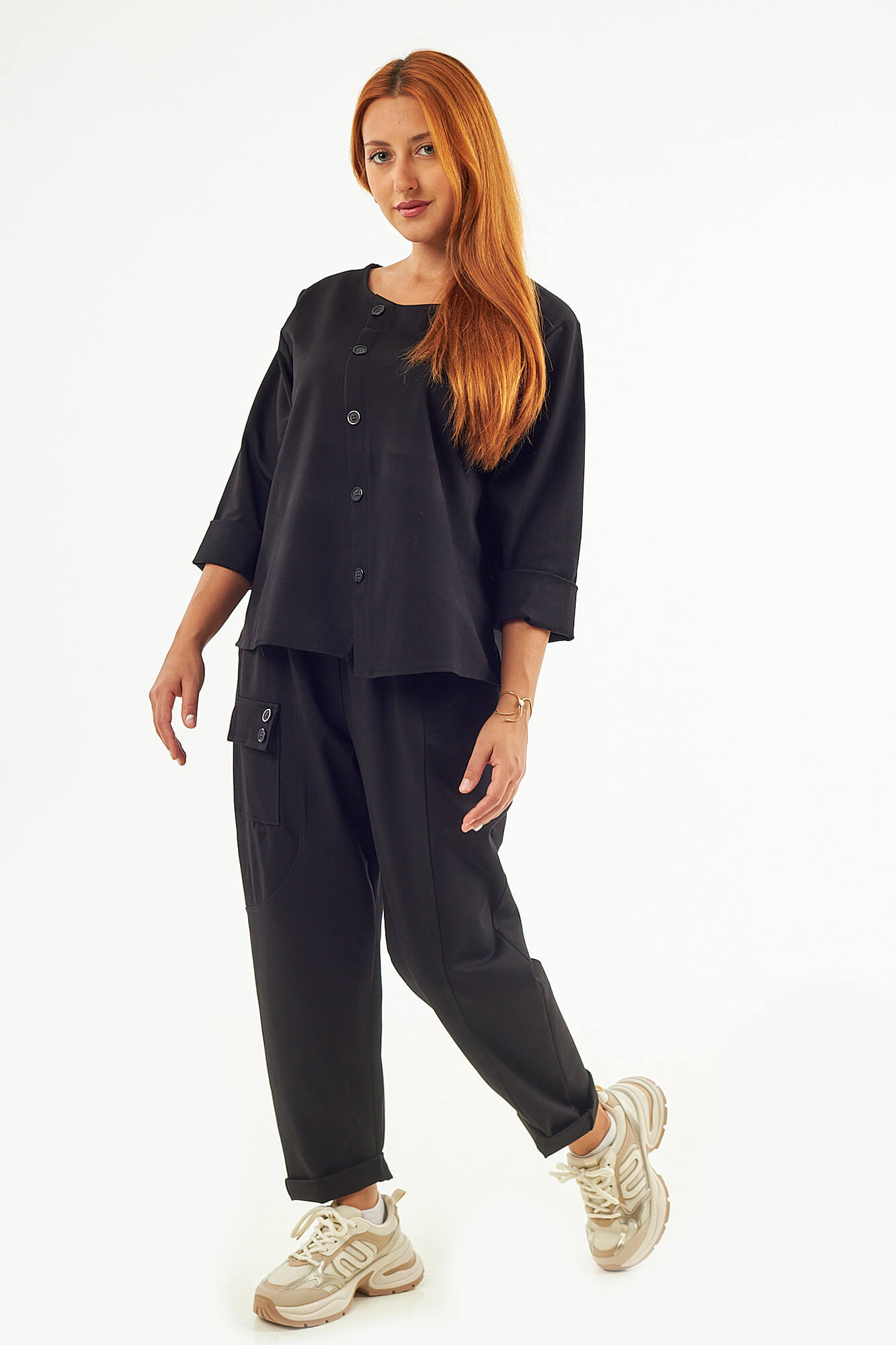 Sequoia Μοντέρνο Γυναικείο Oversize Σετ Μπλούζα με Παντελόνι 33-41435 Μαύρο