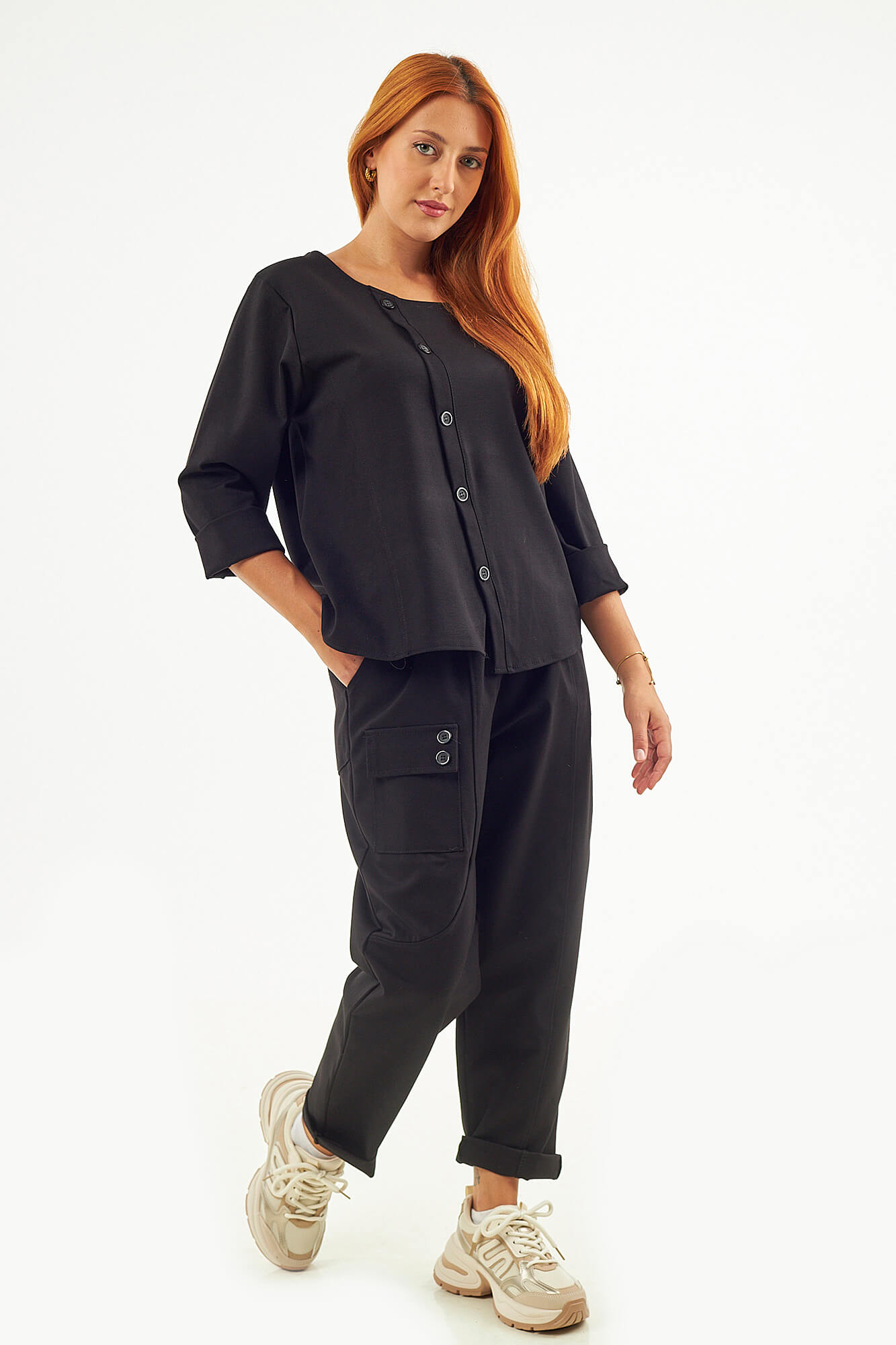 Sequoia Μοντέρνο Γυναικείο Oversize Σετ Μπλούζα με Παντελόνι 33-41435 Μαύρο