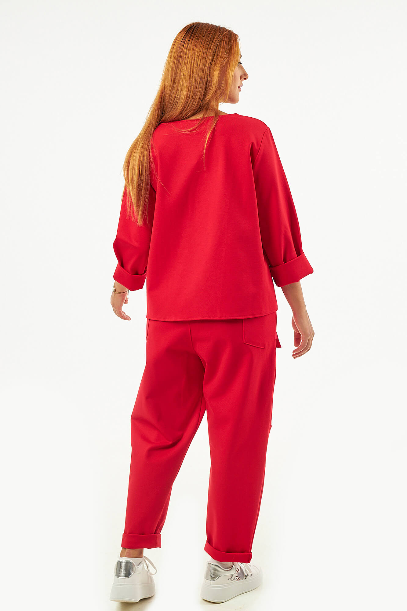 Sequoia Μοντέρνο Γυναικείο Oversize Σετ Μπλούζα και Παντελόνι 33-41435 Κόκκινο