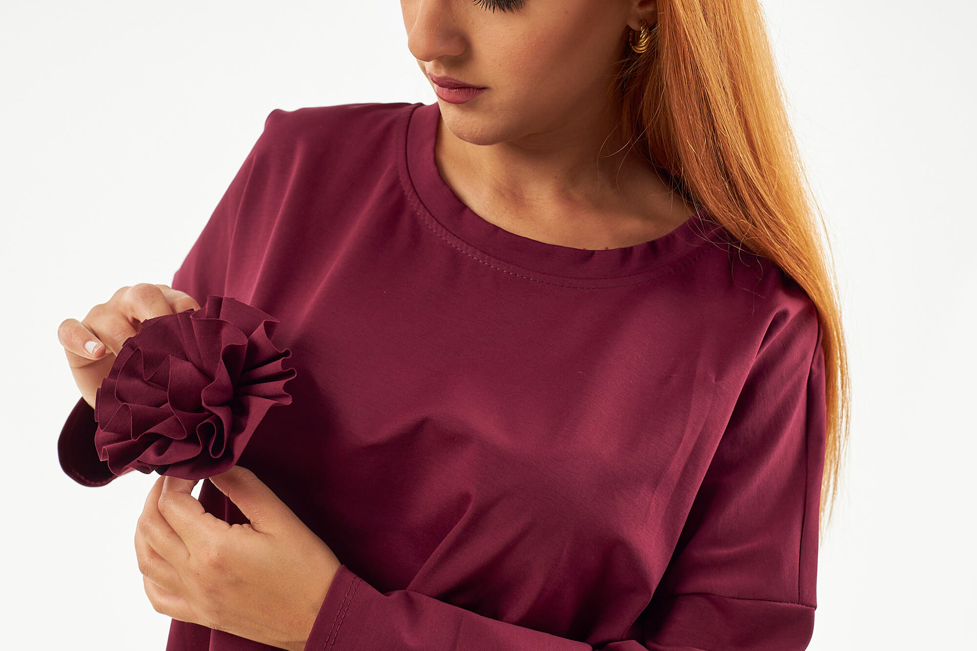 Sequoia Μοντέρνο Γυναικείο Oversize Σετ Μπλούζα με αποσπώμενη καρφίτσα και Παντελόνι 33-41645 Μπορντό