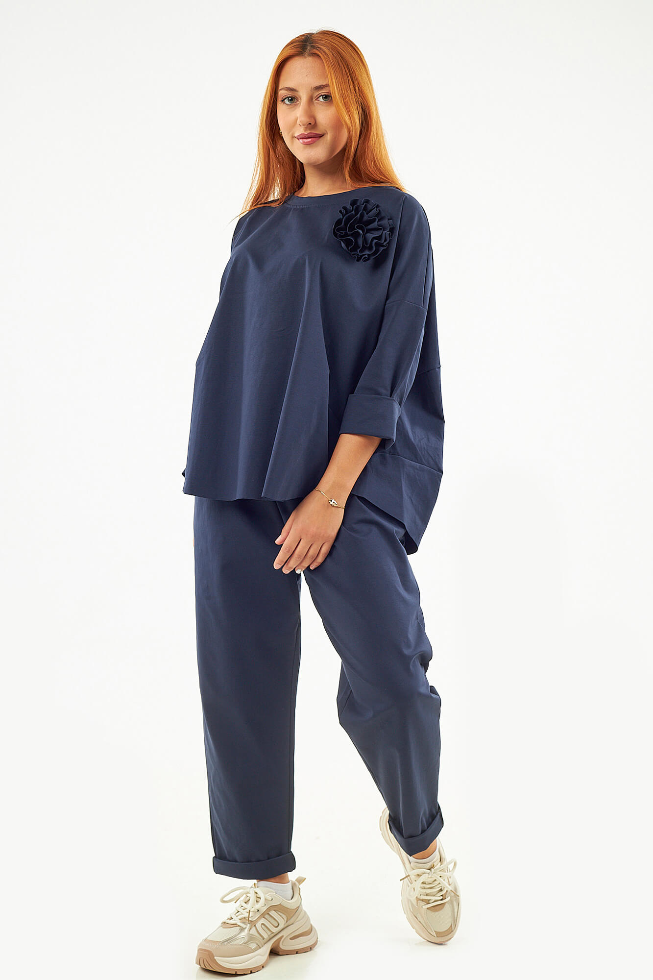 Sequoia Μοντέρνο Γυναικείο Oversize Σετ Μπλούζα με αποσπώμενη καρφίτσα και Παντελόνι 33-41645 Μπορντό