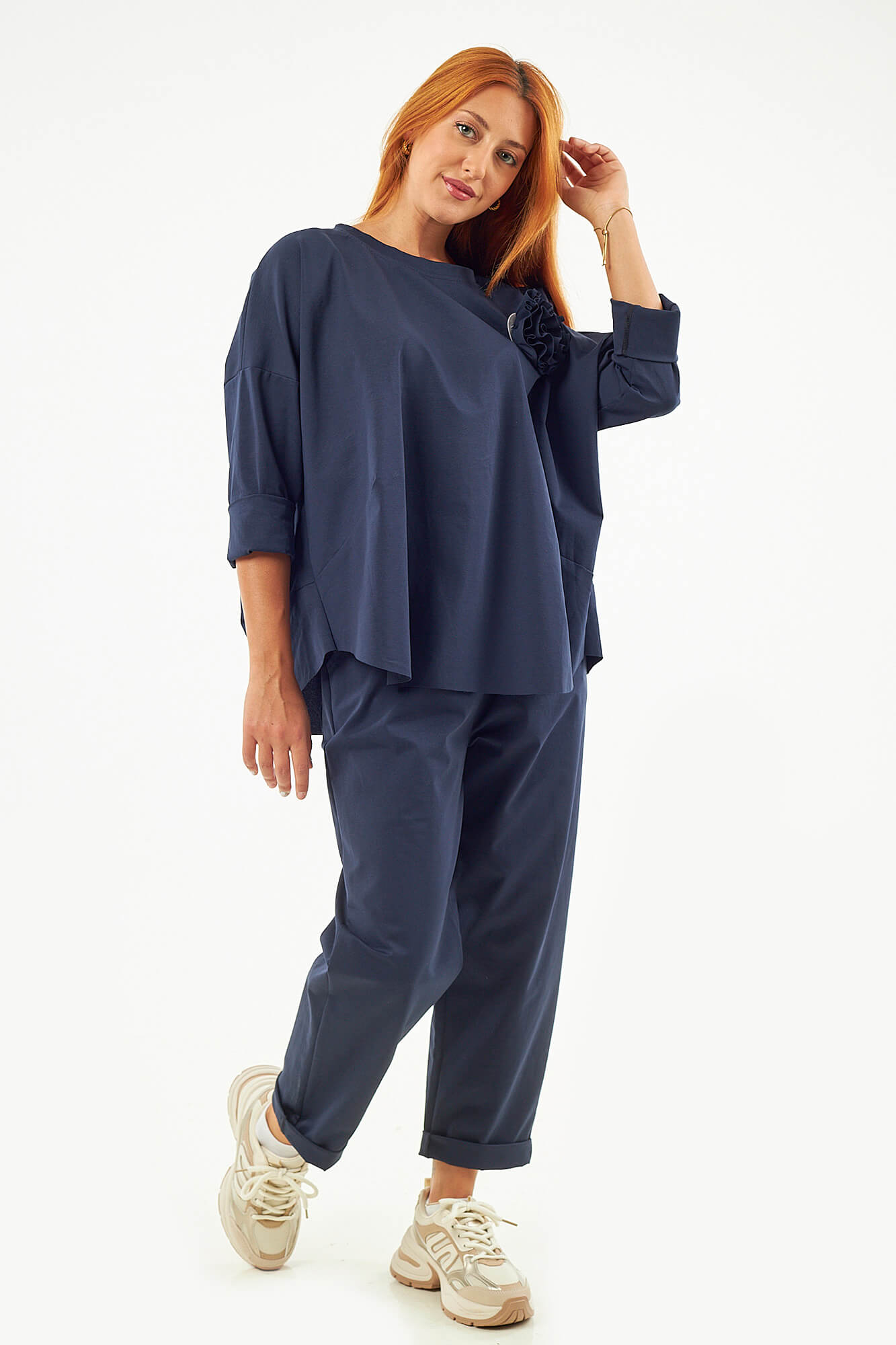 Sequoia Μοντέρνο Γυναικείο Oversize Σετ Μπλούζα με αποσπώμενη καρφίτσα και Παντελόνι 33-41645 Μπορντό