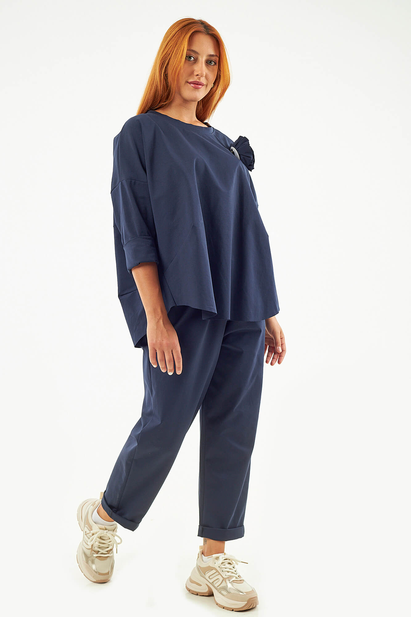 Sequoia Μοντέρνο Γυναικείο Oversize Σετ Μπλούζα με αποσπώμενη καρφίτσα και Παντελόνι 33-41645 Μπορντό