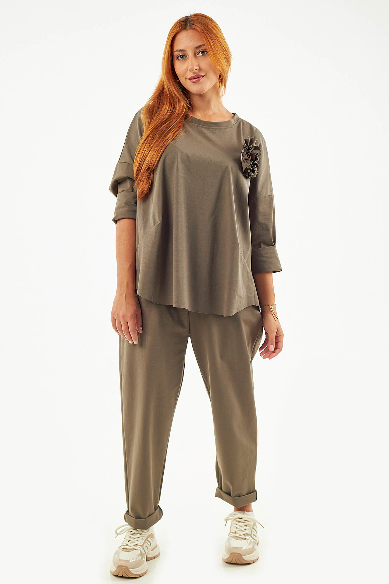 Sequoia Μοντέρνο Γυναικείο Oversize Σετ Μπλούζα με αποσπώμενη καρφίτσα και Παντελόνι 33-41645 Μπορντό