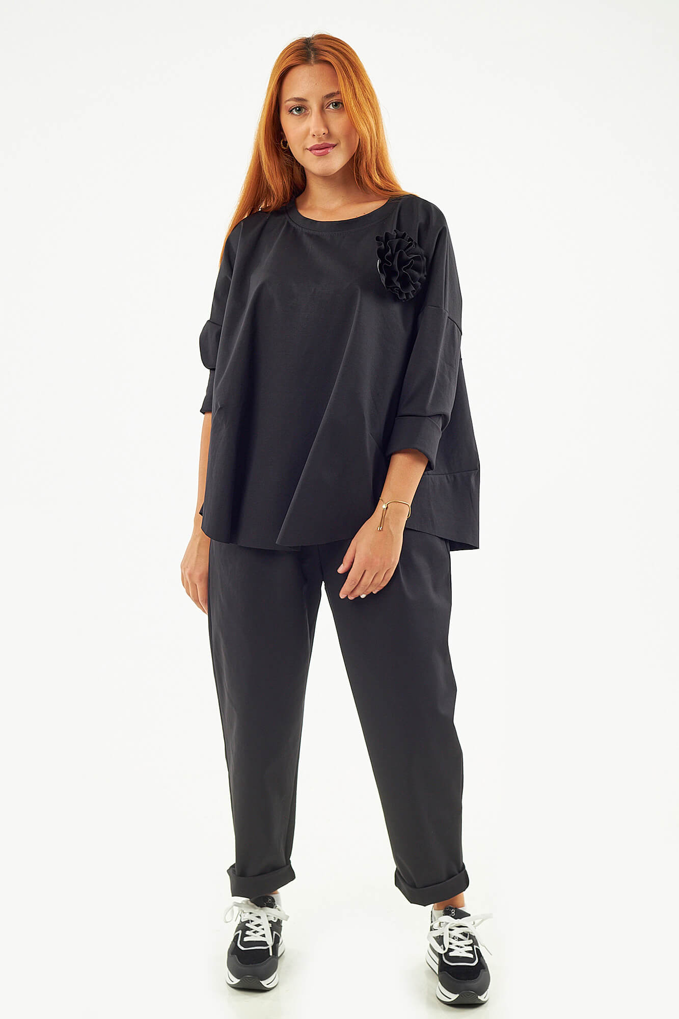 Sequoia Μοντέρνο Γυναικείο Oversize Σετ Μπλούζα με αποσπώμενη καρφίτσα και Παντελόνι 33-41645 Μπορντό