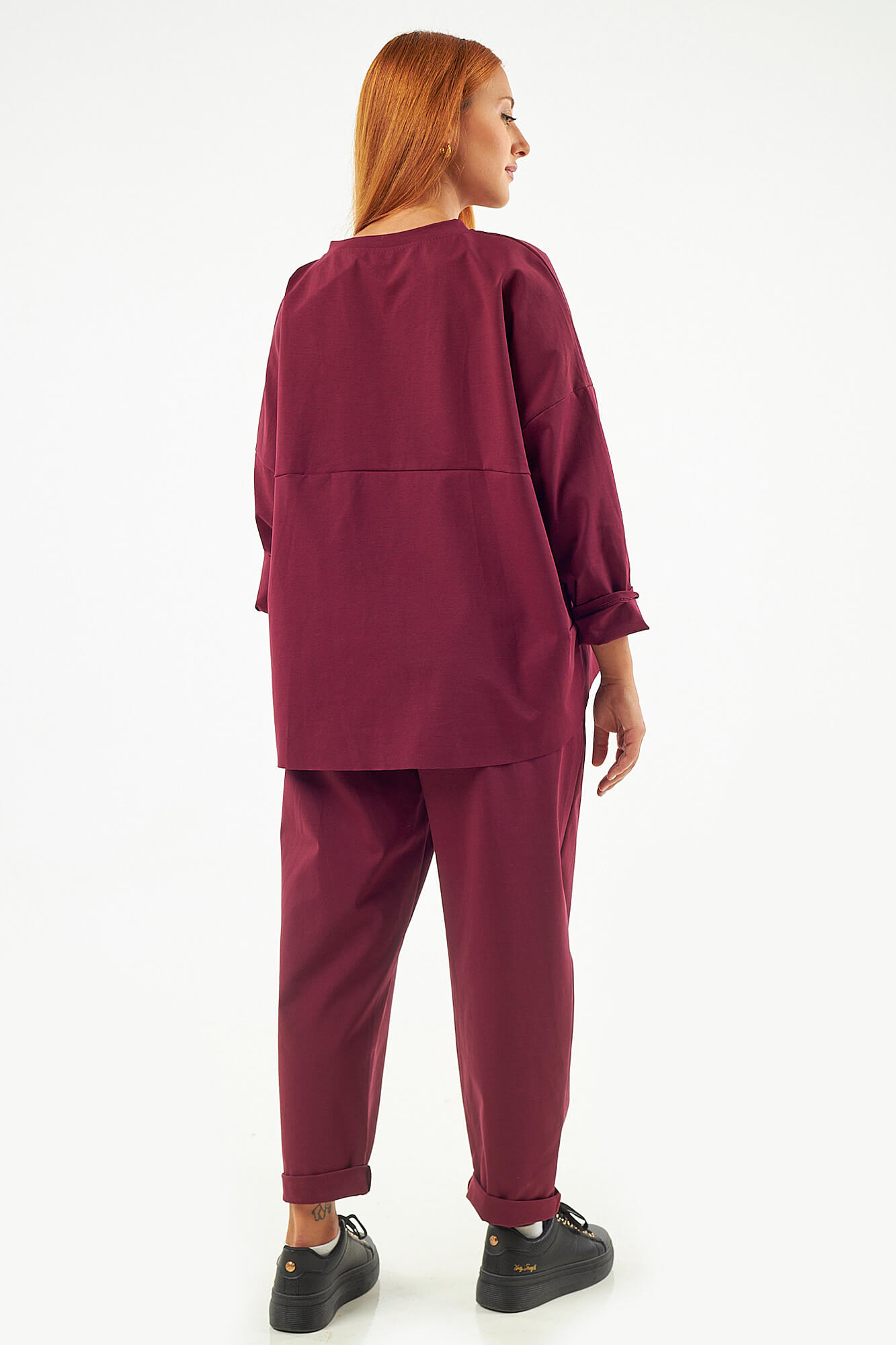 Sequoia Μοντέρνο Γυναικείο Oversize Σετ Μπλούζα με αποσπώμενη καρφίτσα και Παντελόνι 33-41645 Μπορντό