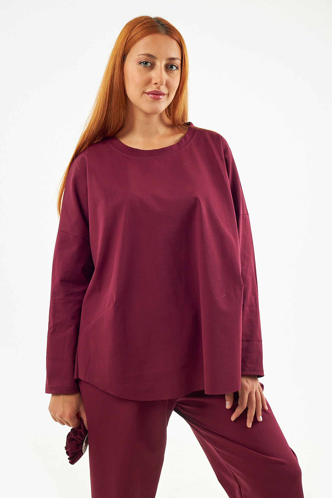 Sequoia Μοντέρνο Γυναικείο Oversize Σετ Μπλούζα με αποσπώμενη καρφίτσα και Παντελόνι 33-41645 Μπορντό