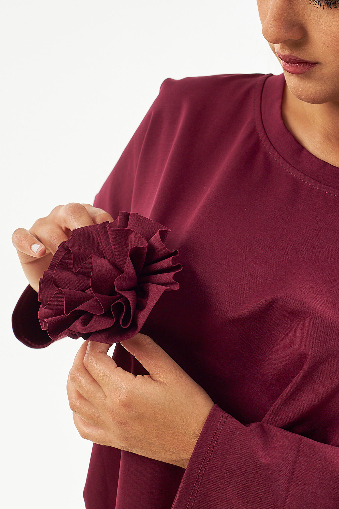 Sequoia Μοντέρνο Γυναικείο Oversize Σετ Μπλούζα με αποσπώμενη καρφίτσα και Παντελόνι 33-41645 Μπορντό