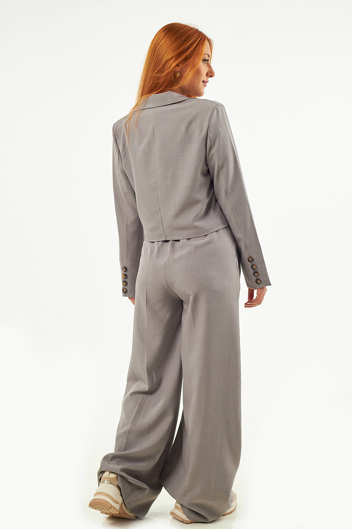 Sequoia Μοντέρνο Γυναικείο Oversize Σετ Σακάκι με Παντελόνι 33-50992 Γκρι