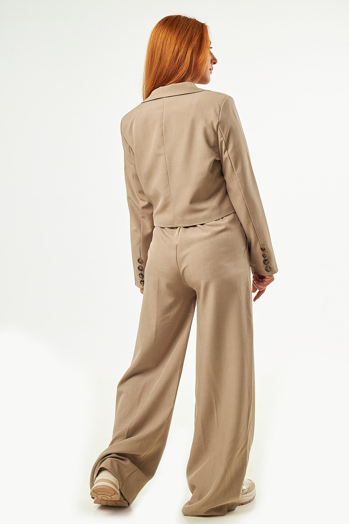 Sequoia Μοντέρνο Γυναικείο Oversize Σετ Σακάκι με Παντελόνι 33-50992 Μπεζ