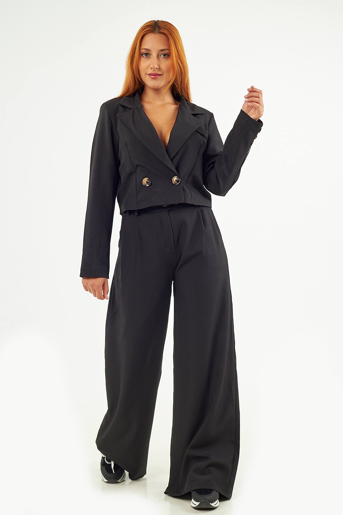 Sequoia Μοντέρνο Γυναικείο Oversize Σετ Σακάκι με Παντελόνι 33-50992 Μαύρο