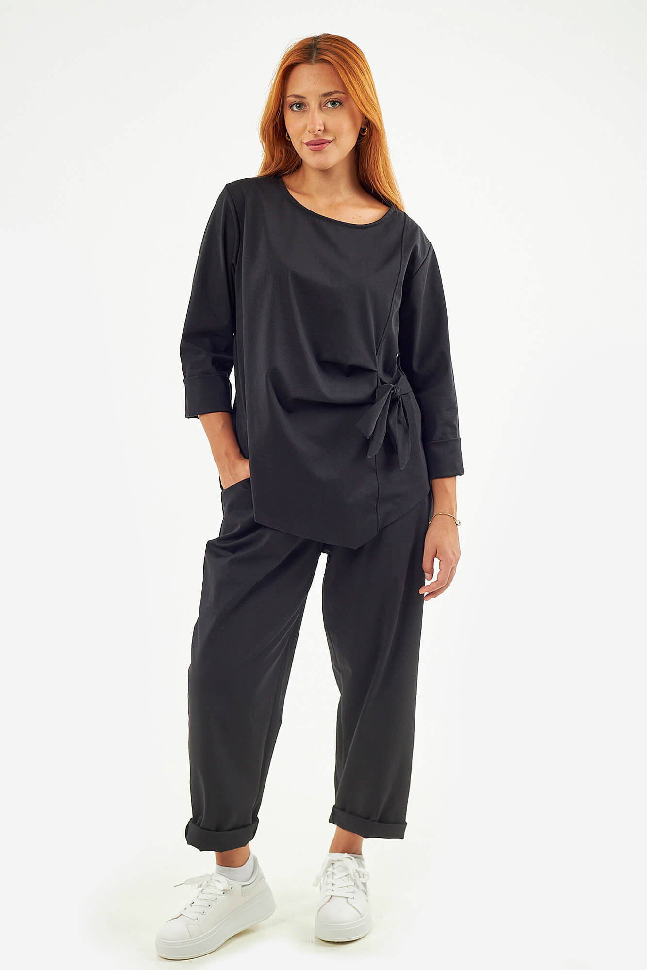 Sequoia Σύγχρονο Γυναικείο Oversize Σετ με Δέσιμο  33-9958 Μαύρο