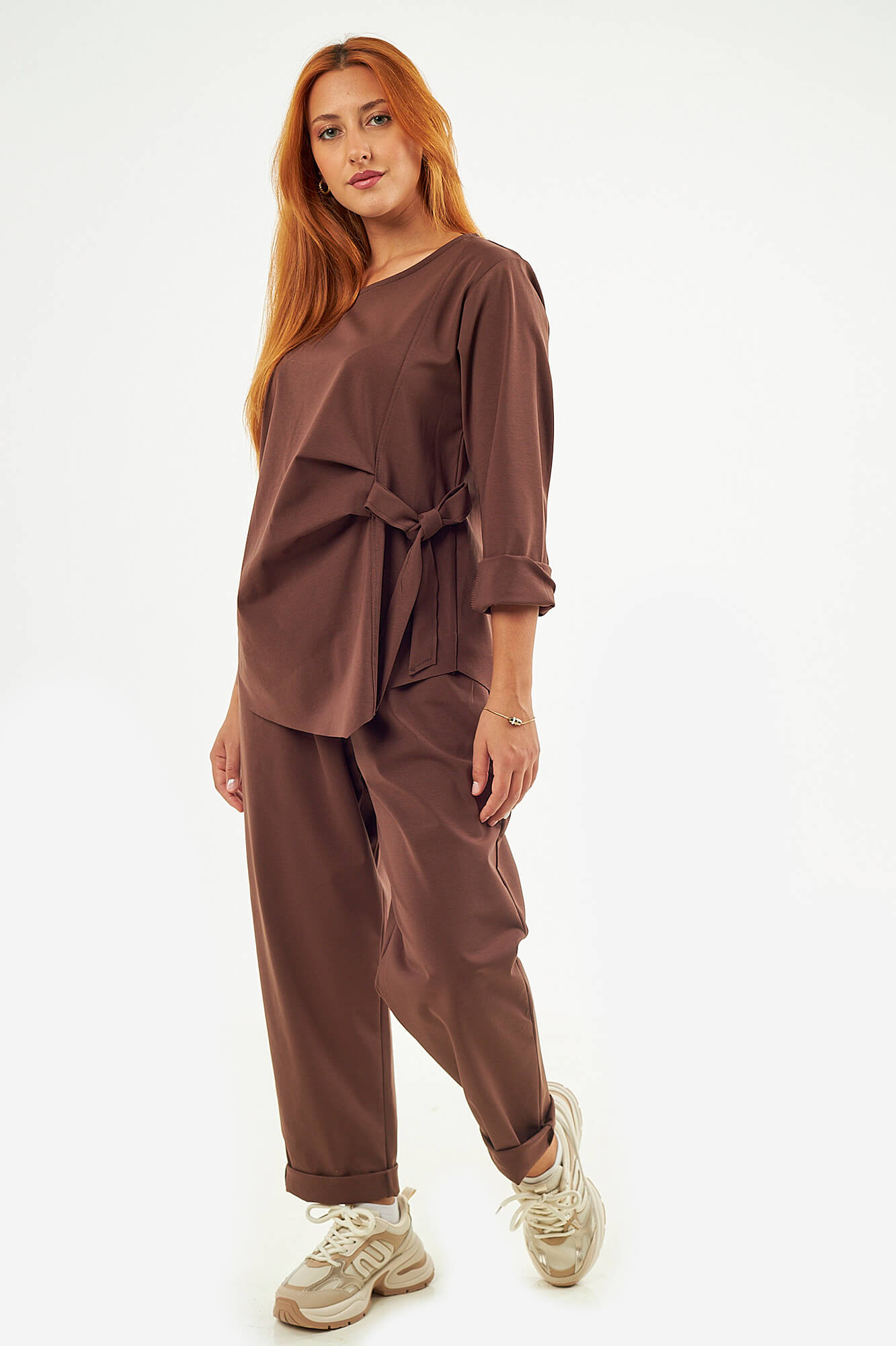 Sequoia Σύγχρονο Γυναικείο Oversize Σετ με Δέσιμο  33-9958 Καφέ