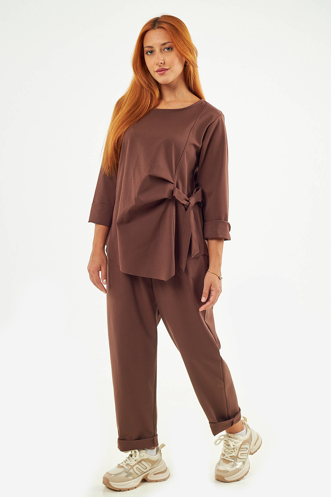 Sequoia Σύγχρονο Γυναικείο Oversize Σετ με Δέσιμο 33-9958 Καφέ Sequoia Σύγχρονο Γυναικείο Oversize Σετ με Δέσιμο 33-9958 Καφέ