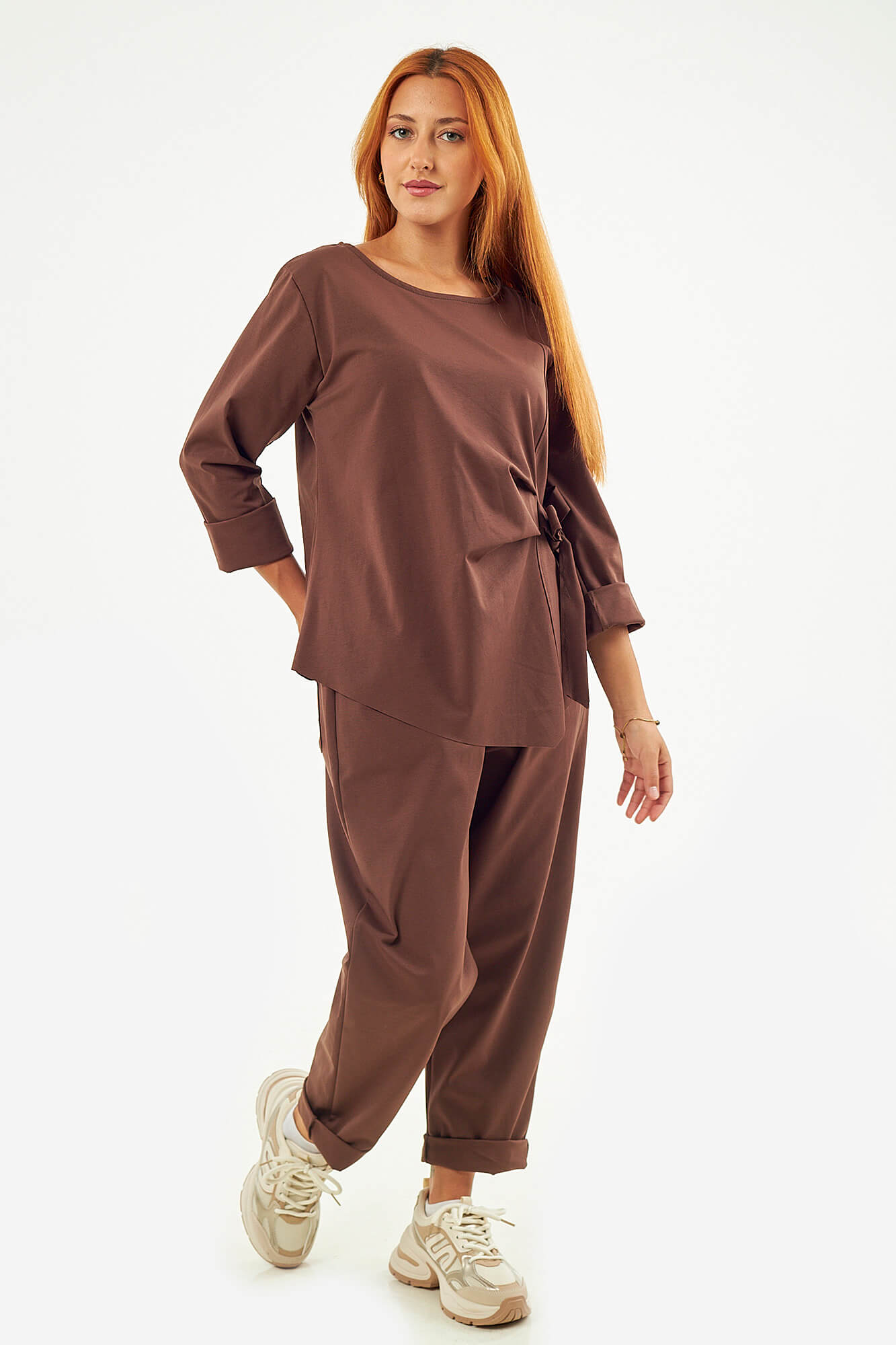 Sequoia Σύγχρονο Γυναικείο Oversize Σετ με Δέσιμο 33-9958 Καφέ Sequoia Σύγχρονο Γυναικείο Oversize Σετ με Δέσιμο 33-9958 Καφέ