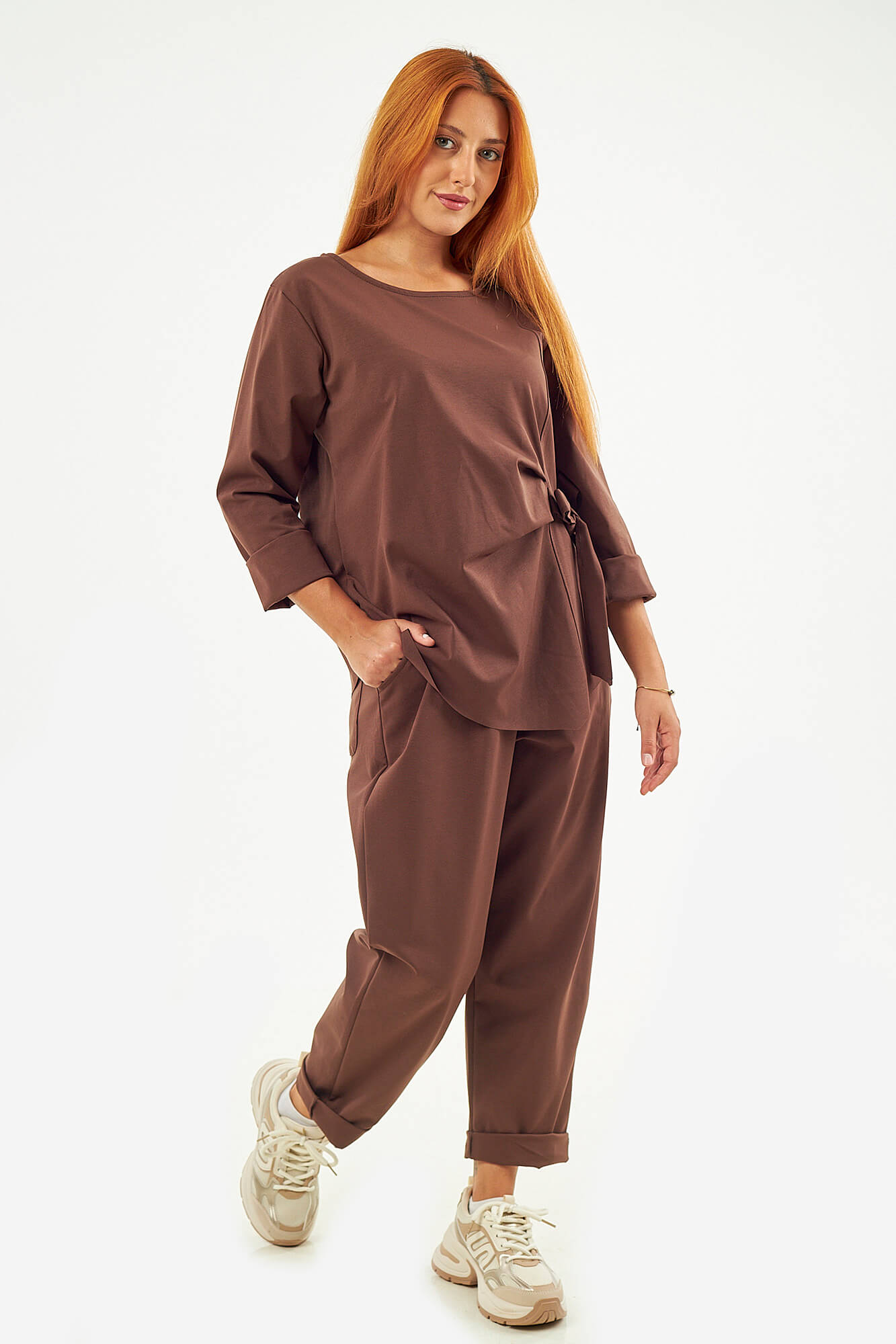 Sequoia Σύγχρονο Γυναικείο Oversize Σετ με Δέσιμο  33-9958 Καφέ