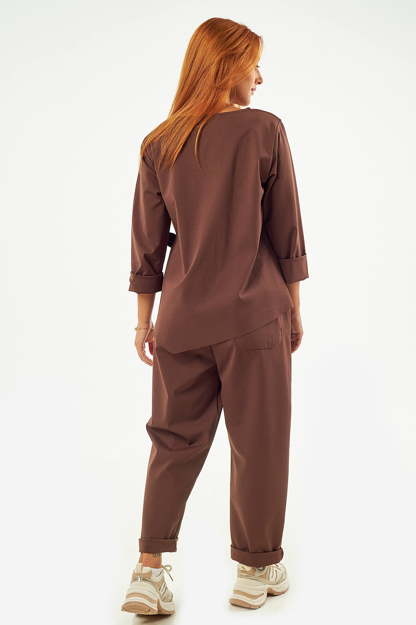 Sequoia Σύγχρονο Γυναικείο Oversize Σετ με Δέσιμο  33-9958 Καφέ