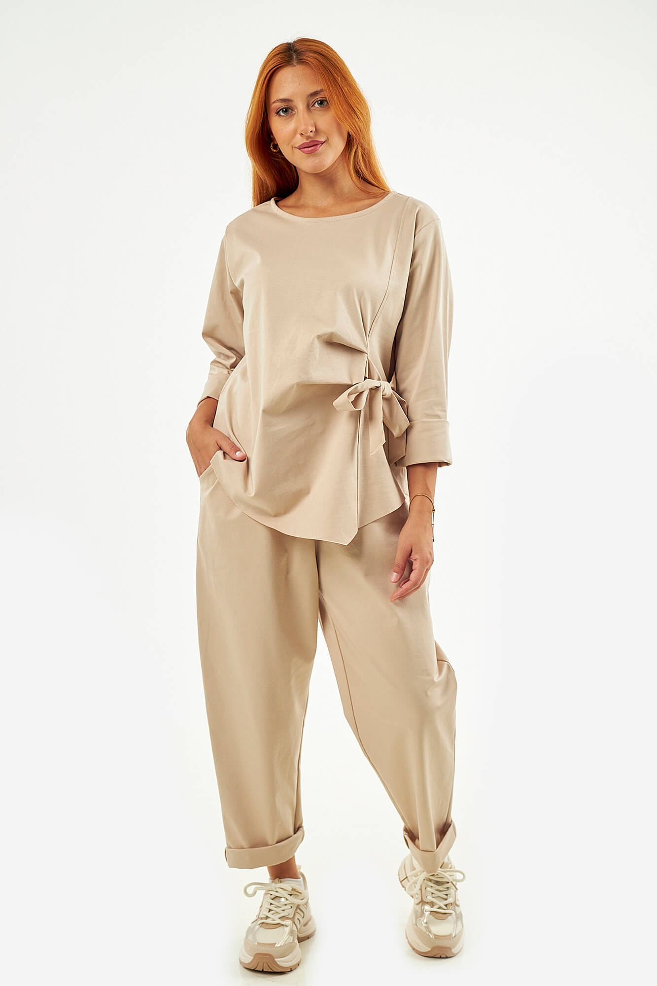 Sequoia Σύγχρονο Γυναικείο Oversize Σετ με Δέσιμο  33-9958 Μπεζ