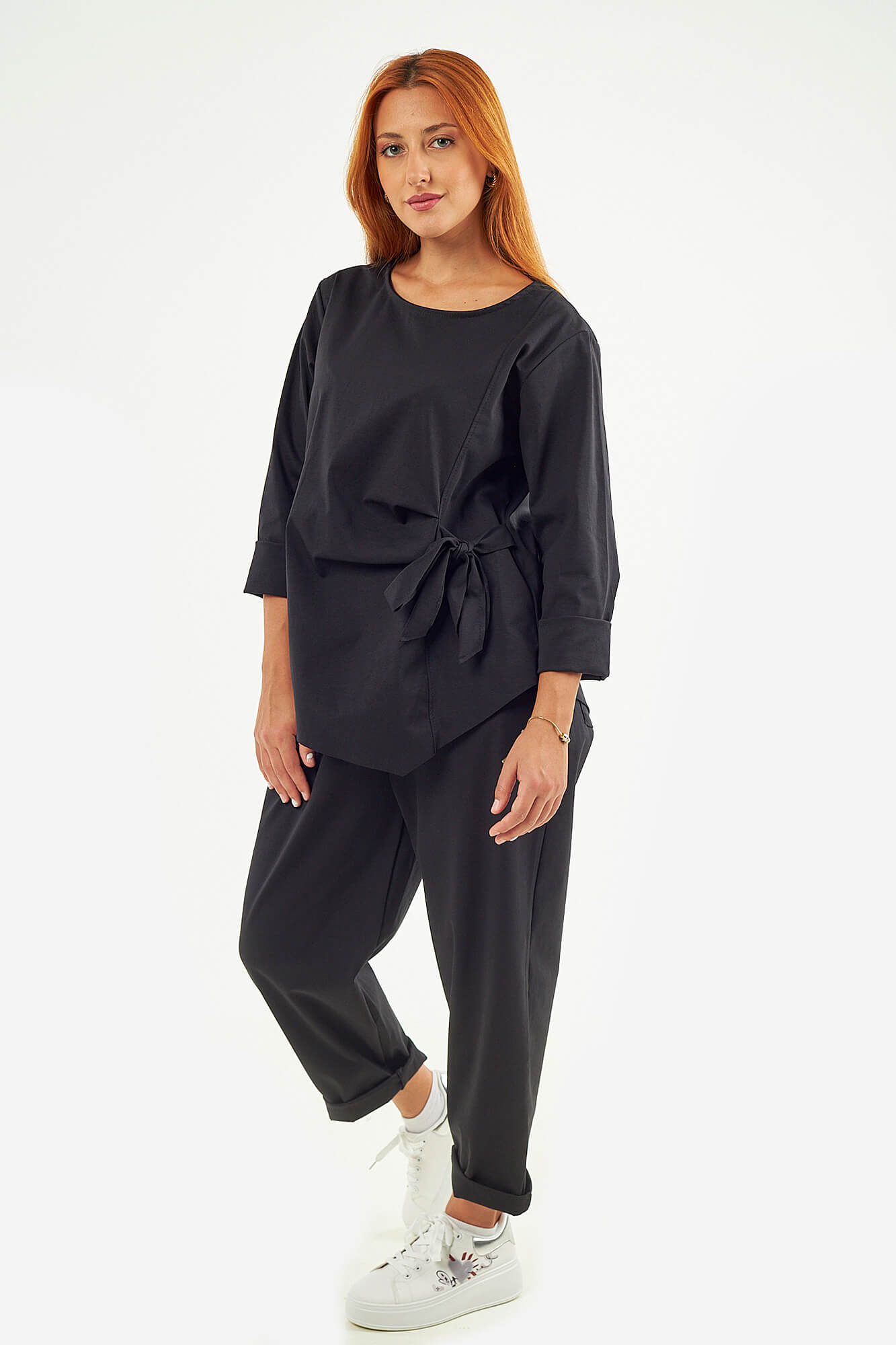 Sequoia Σύγχρονο Γυναικείο Oversize Σετ με Δέσιμο 33-9958 Μαύρο