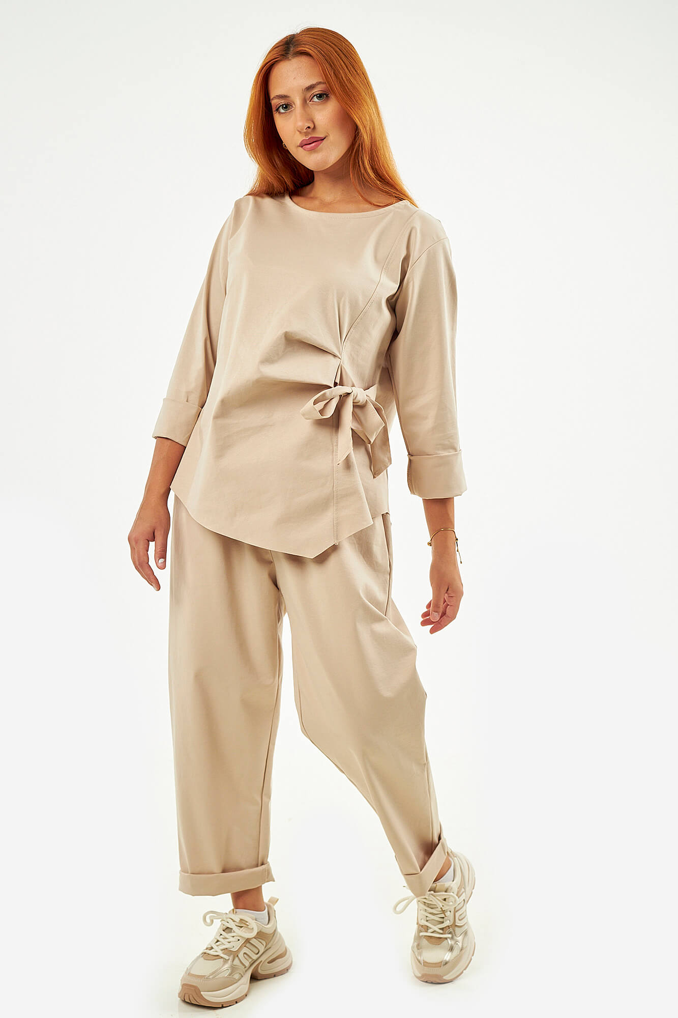 Sequoia Σύγχρονο Γυναικείο Oversize Σετ με Δέσιμο  33-9958 Μπεζ