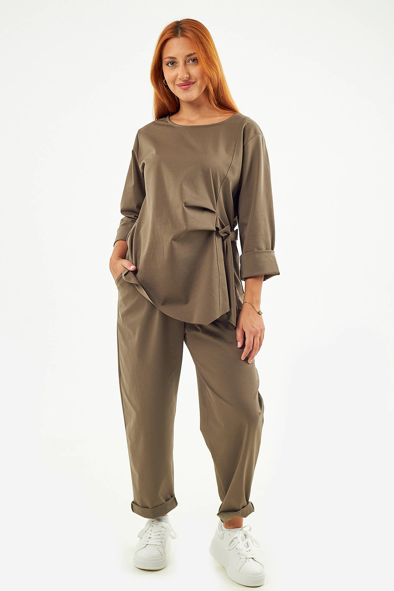 Sequoia Σύγχρονο Γυναικείο Oversize Σετ με Δέσιμο  33-9958 Πούρου