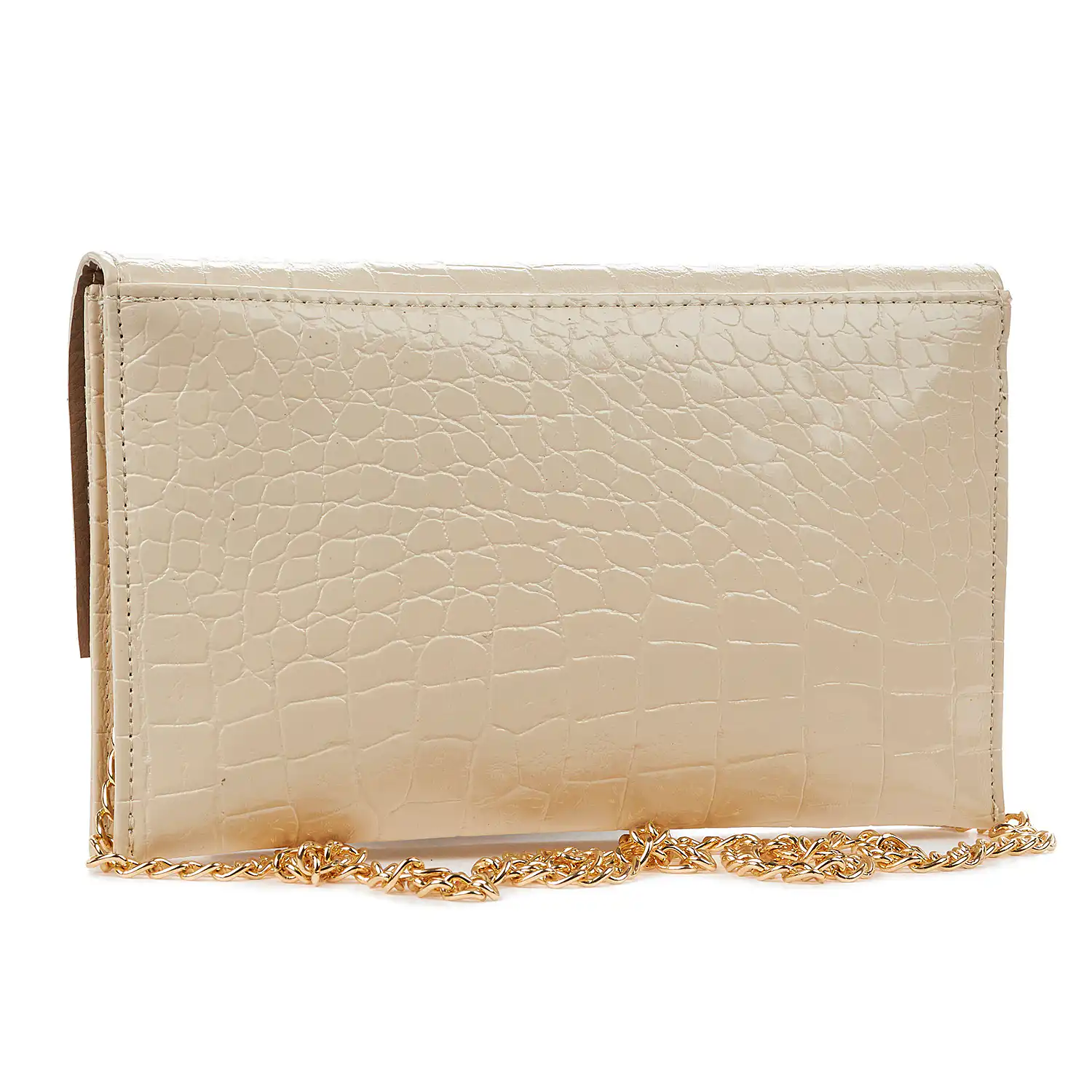 Sequoia Γυναικεία Τσάντα Χιαστί - Φάκελος με Ανάγλυφο Μοτίβο κροκοδειλου και Χρυσή Αλυσίδα V-113CR SiennaΜπεζ
