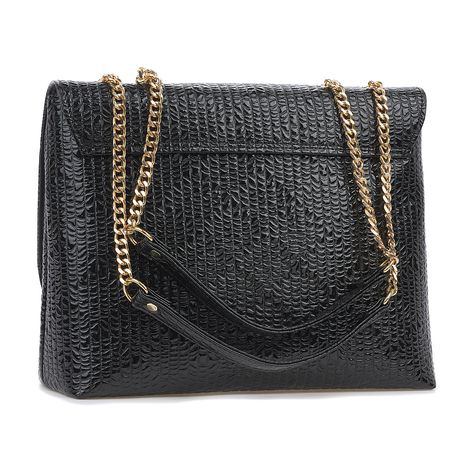 Sequoia Γυναικεία Τσάντα Ώμου με Ανάγλυφο Μοτίβο και Χρυσή Αλυσίδα V-109BU Μαύρο