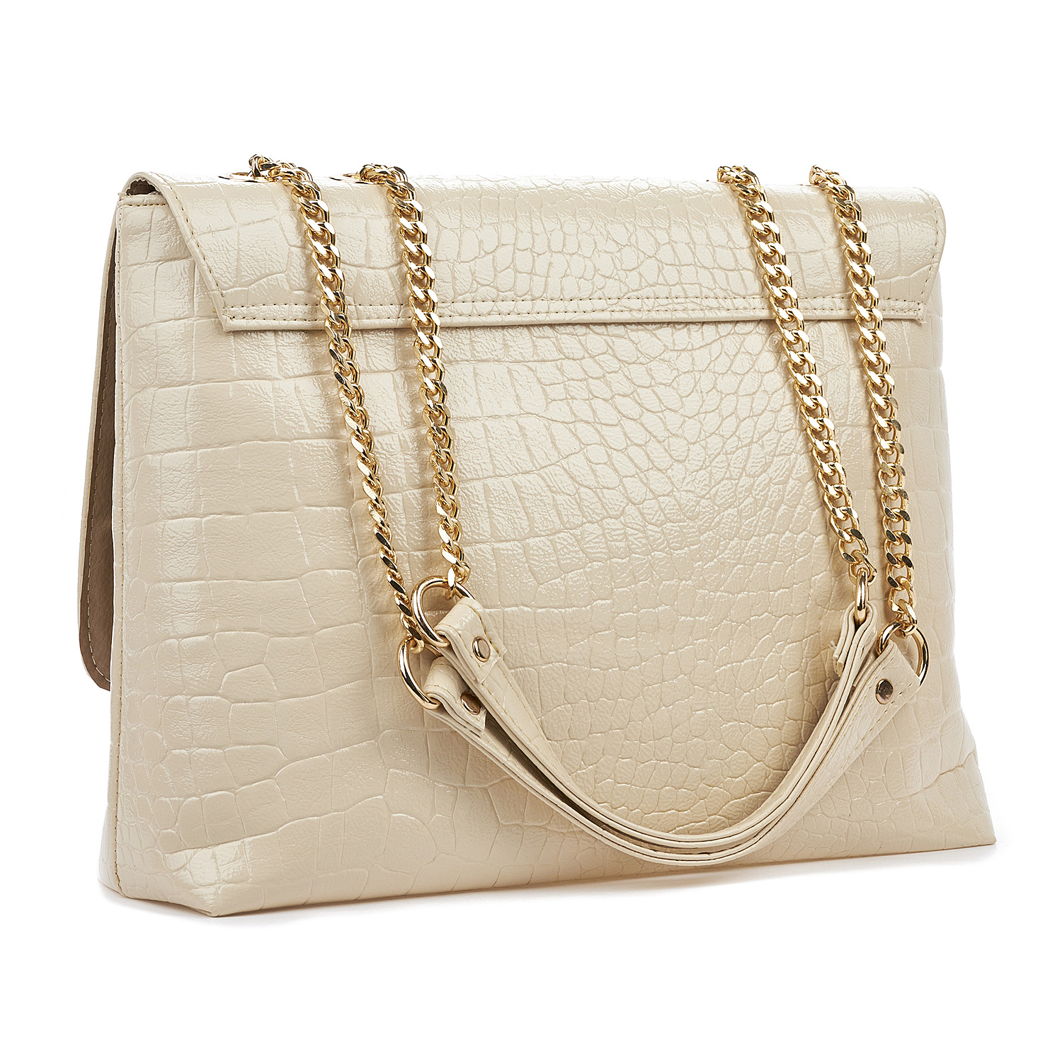 Sequoia Γυναικεία Τσάντα Ώμου με Ανάγλυφο Μοτίβο κροκόδειλο και Χρυσή Αλυσίδα V-109CR Μπεζ