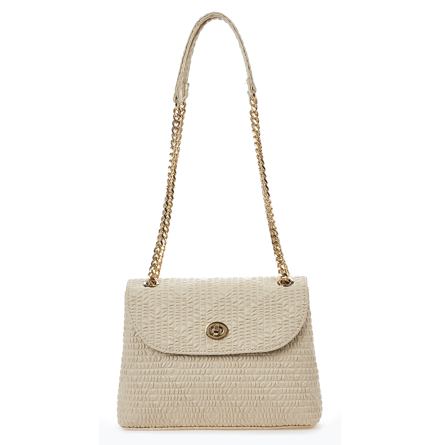 Sequoia Γυναικεία Τσάντα Ώμου με Ανάγλυφο Μοτίβο και Χρυσή Αλυσίδα V-111BU Μπεζ Sequoia Γυναικεία Τσάντα Ώμου με Ανάγλυφο Μοτίβο και Χρυσή Αλυσίδα V-111BU Μπεζ