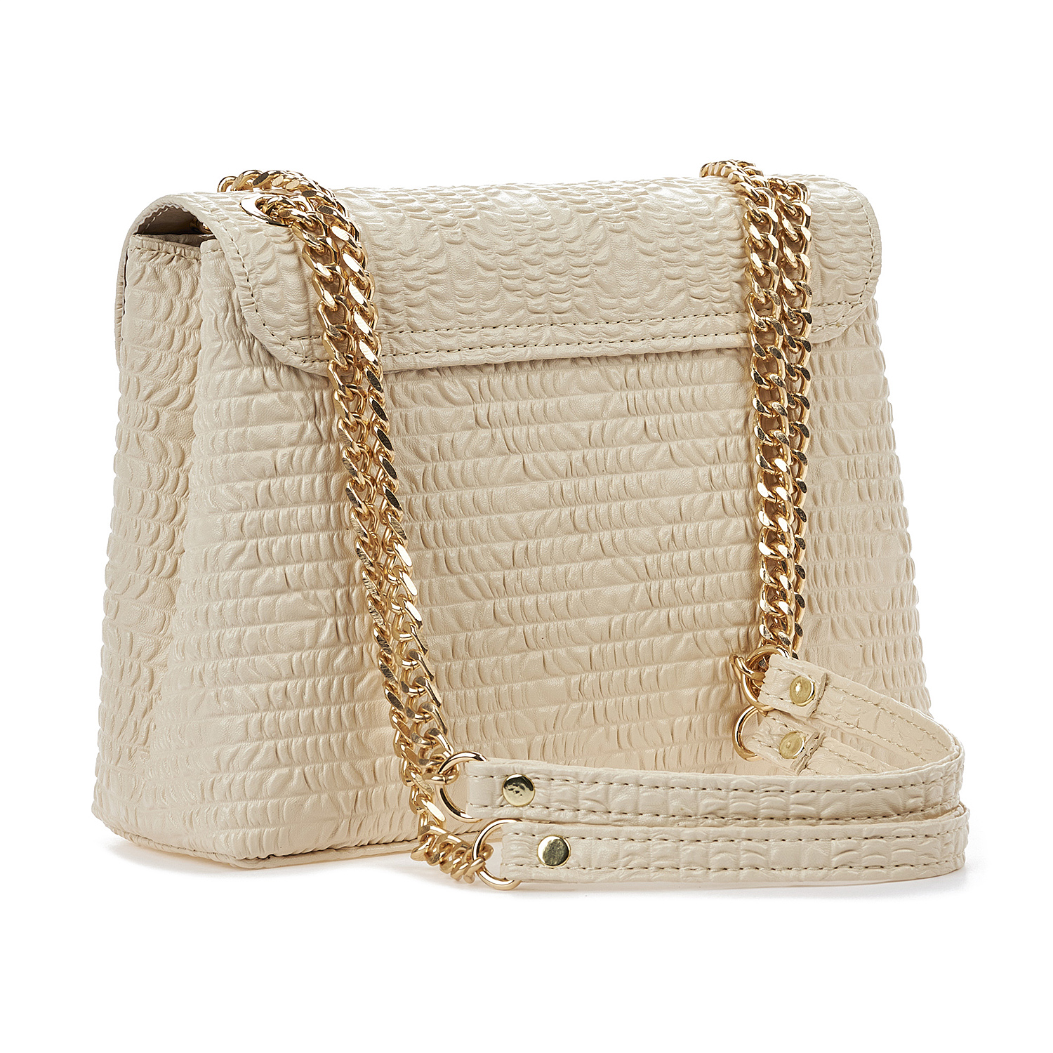 Sequoia Γυναικεία Τσάντα Ώμου με Ανάγλυφο Μοτίβο και Χρυσή Αλυσίδα V-111BU Μπεζ