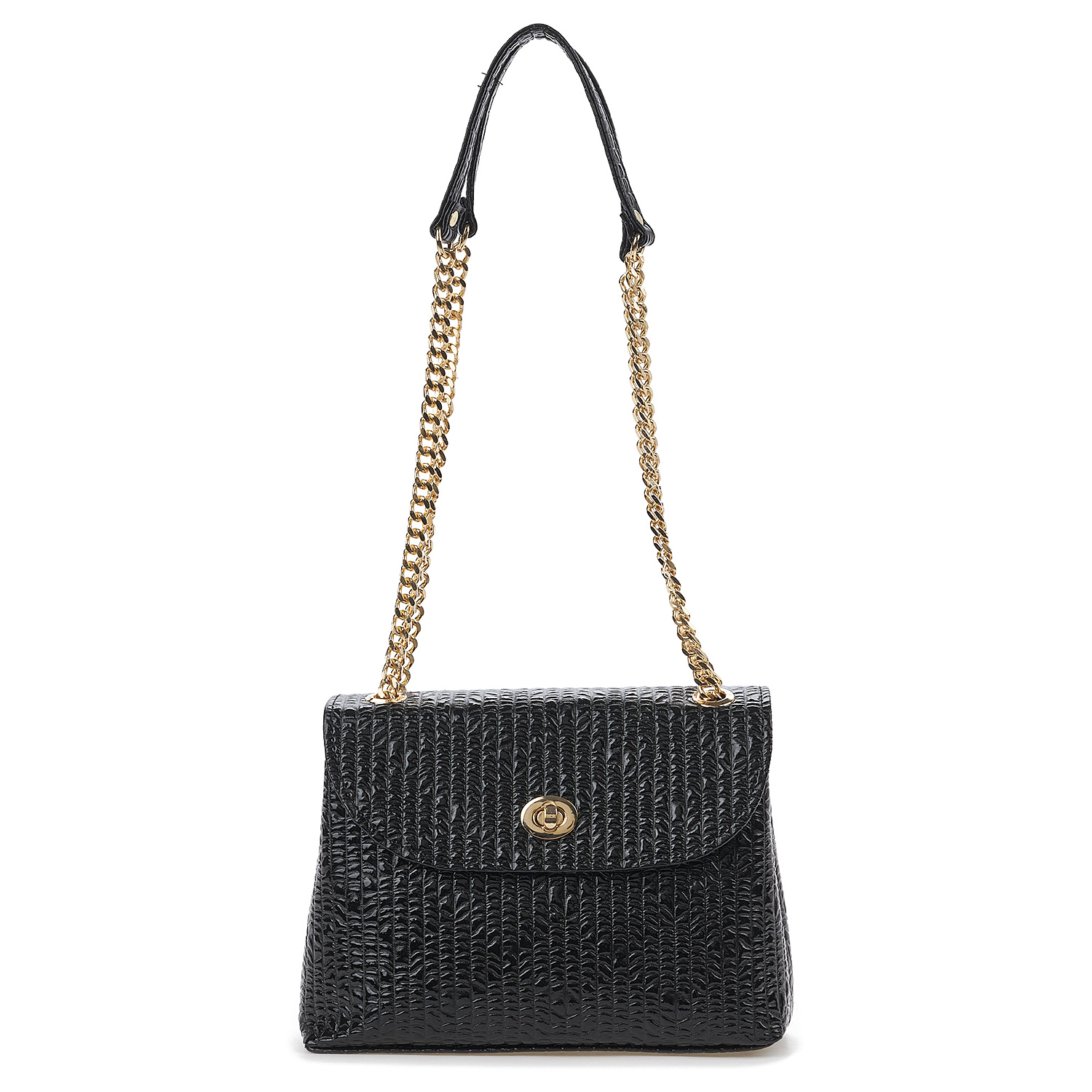 Sequoia Γυναικεία Τσάντα Ώμου με Ανάγλυφο Μοτίβο και Χρυσή Αλυσίδα V-111BU Μαύρο Sequoia Γυναικεία Τσάντα Ώμου με Ανάγλυφο Μοτίβο και Χρυσή Αλυσίδα V-111BU Μαύρο