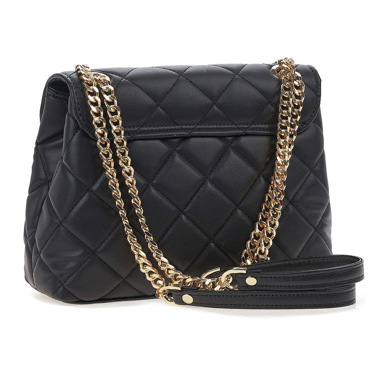 Sequoia Γυναικεία Τσάντα Ώμου με Καπιτονέ Μοτίβο Κροκό και Χρυσή Αλυσίδα V-111CH Μαύρο