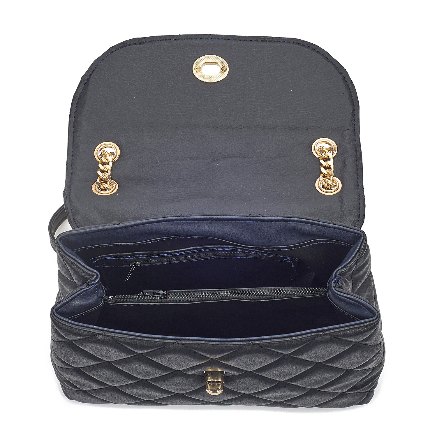 Sequoia Γυναικεία Τσάντα Ώμου με Καπιτονέ Μοτίβο Κροκό και Χρυσή Αλυσίδα V-111CH Μαύρο