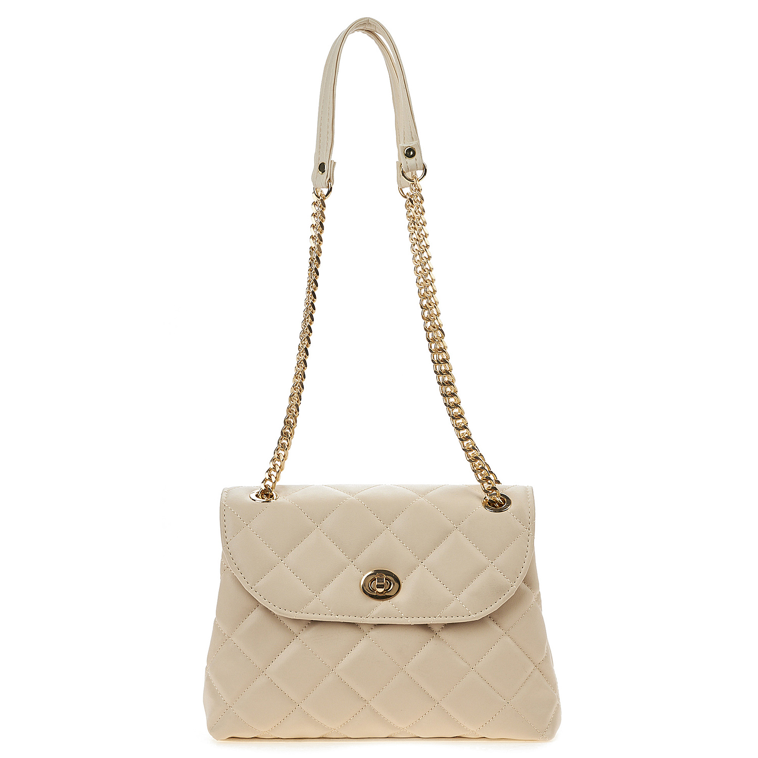 Sequoia Γυναικεία Τσάντα Ώμου με Ανάγλυφο Καπιτονέ  Μοτίβο και Χρυσή Αλυσίδα V-111CH Μπεζ