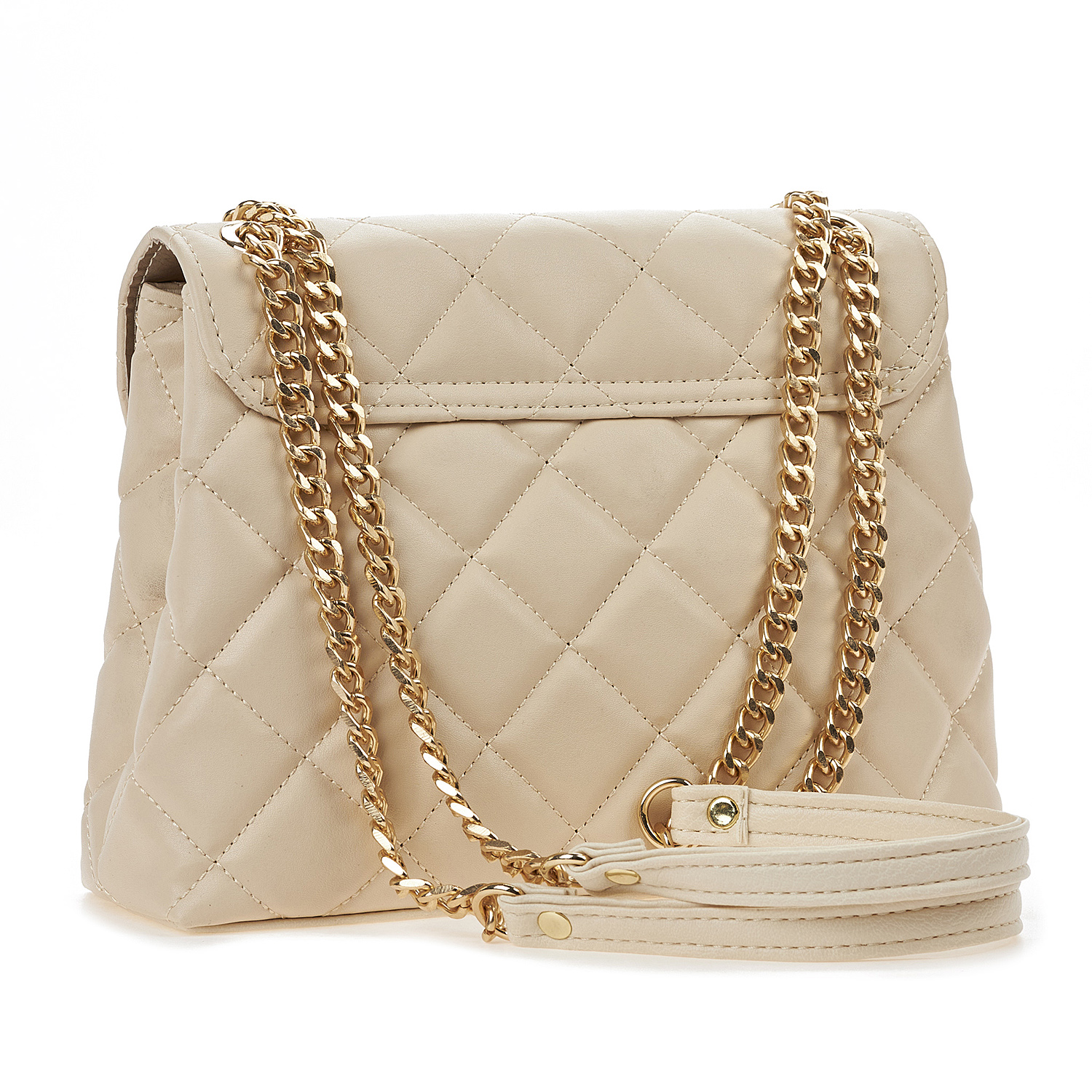 Sequoia Γυναικεία Τσάντα Ώμου με Ανάγλυφο Καπιτονέ  Μοτίβο και Χρυσή Αλυσίδα V-111CH Μπεζ