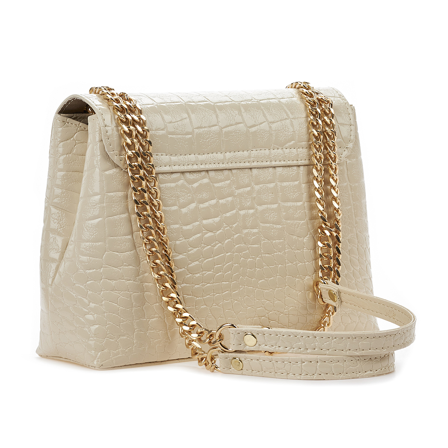 Sequoia Γυναικεία Τσάντα Ώμου με Ανάγλυφο Μοτίβο Κροκό και Χρυσή Αλυσίδα V-111CR Μπεζ